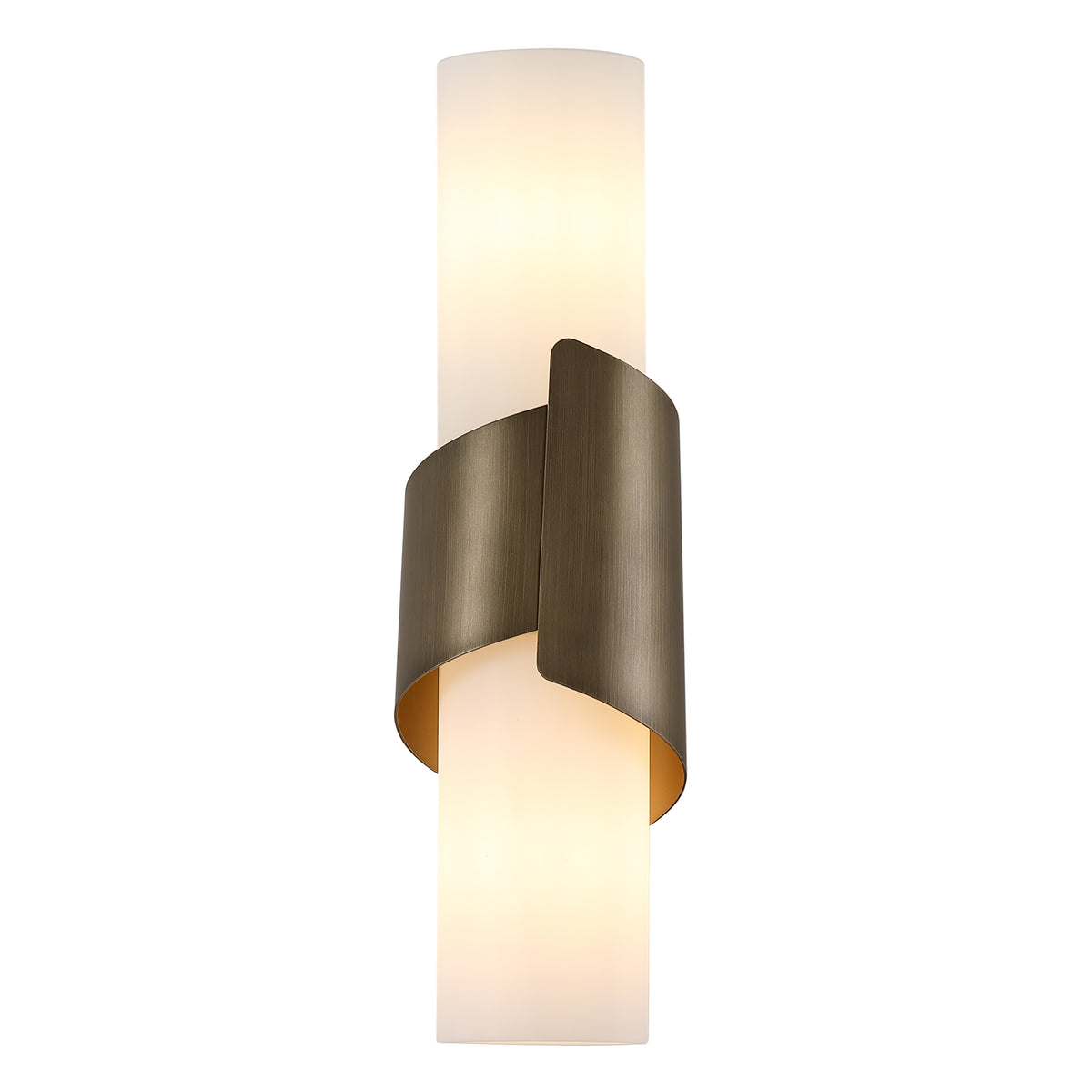 2‑Light Cylinder Wall Sconce, Brushed Antique Brass Wall Light with Frosted Glass Shade