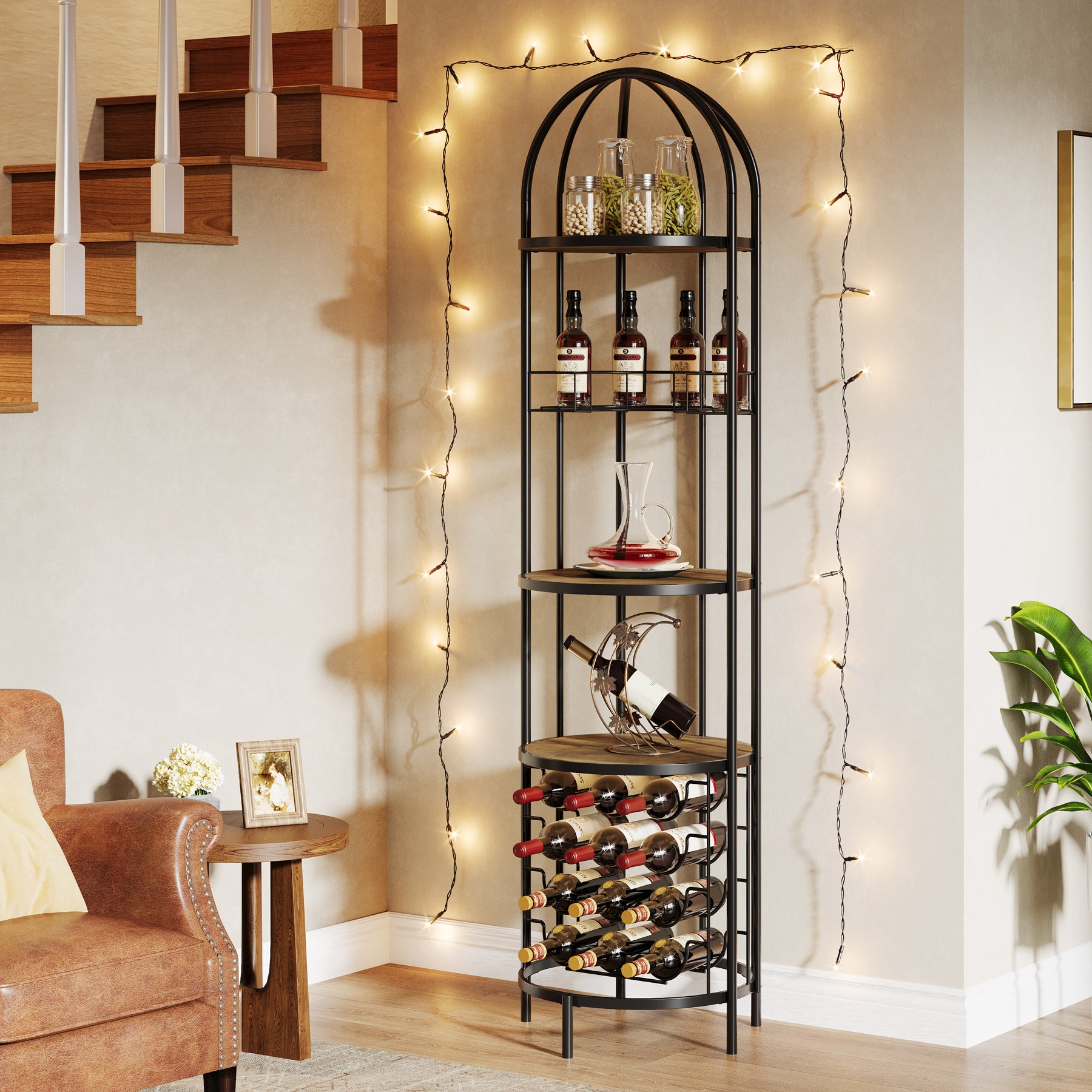 5-Tier Wine Rack, Industrial Bar Wine Cabinet with Bottle Holder
