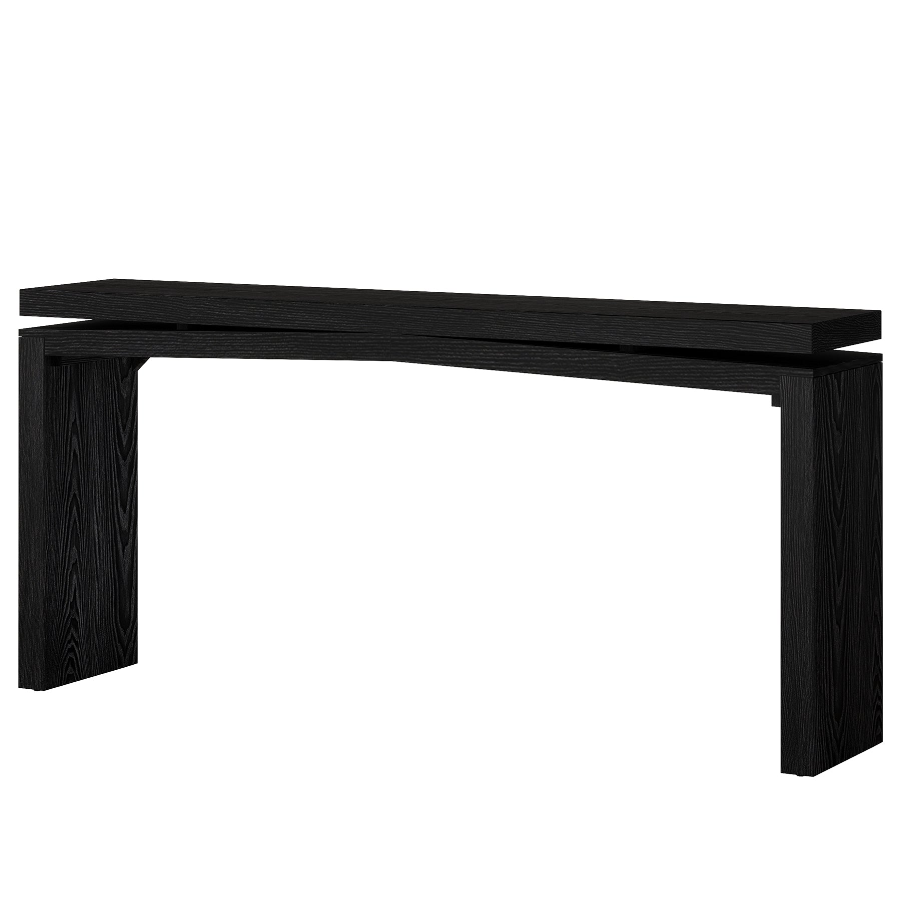 63" Solid Wood Farmhouse Console Table with 2-Tier Shelf, Long Sofa Table for Entryway, Living Room, or Behind Couch