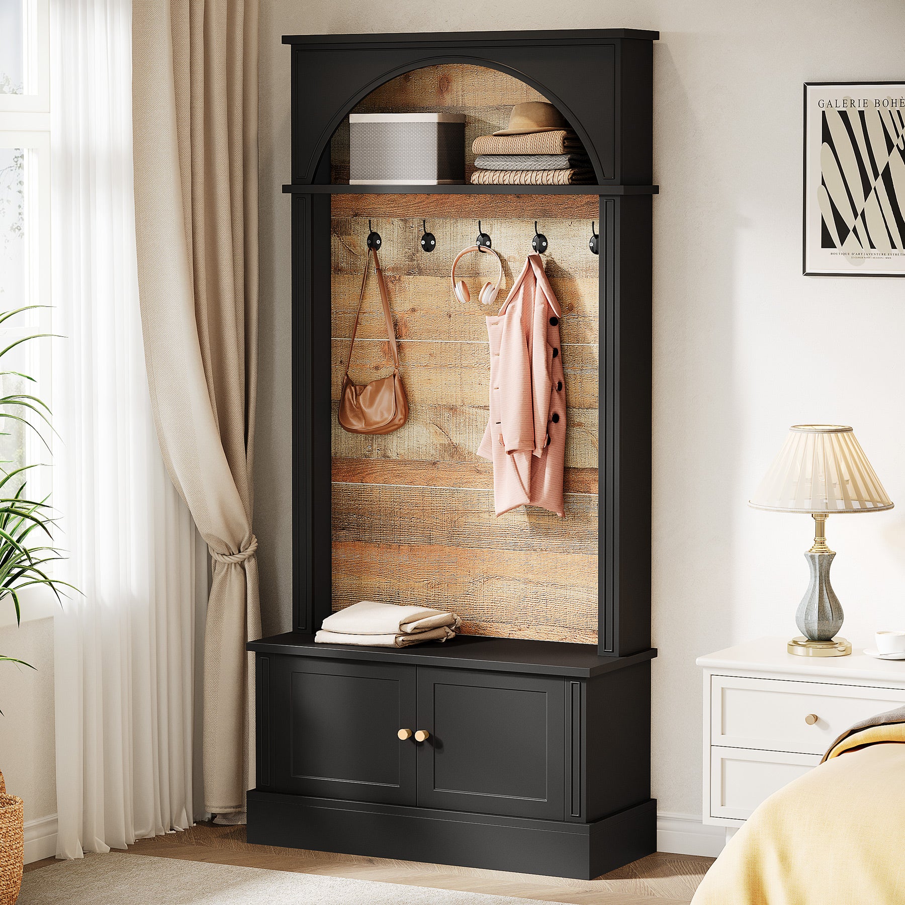 70.8" Hall Tree, 4-in-1 Entryway Coat Rack Shoe Storage with 5 Double Hooks