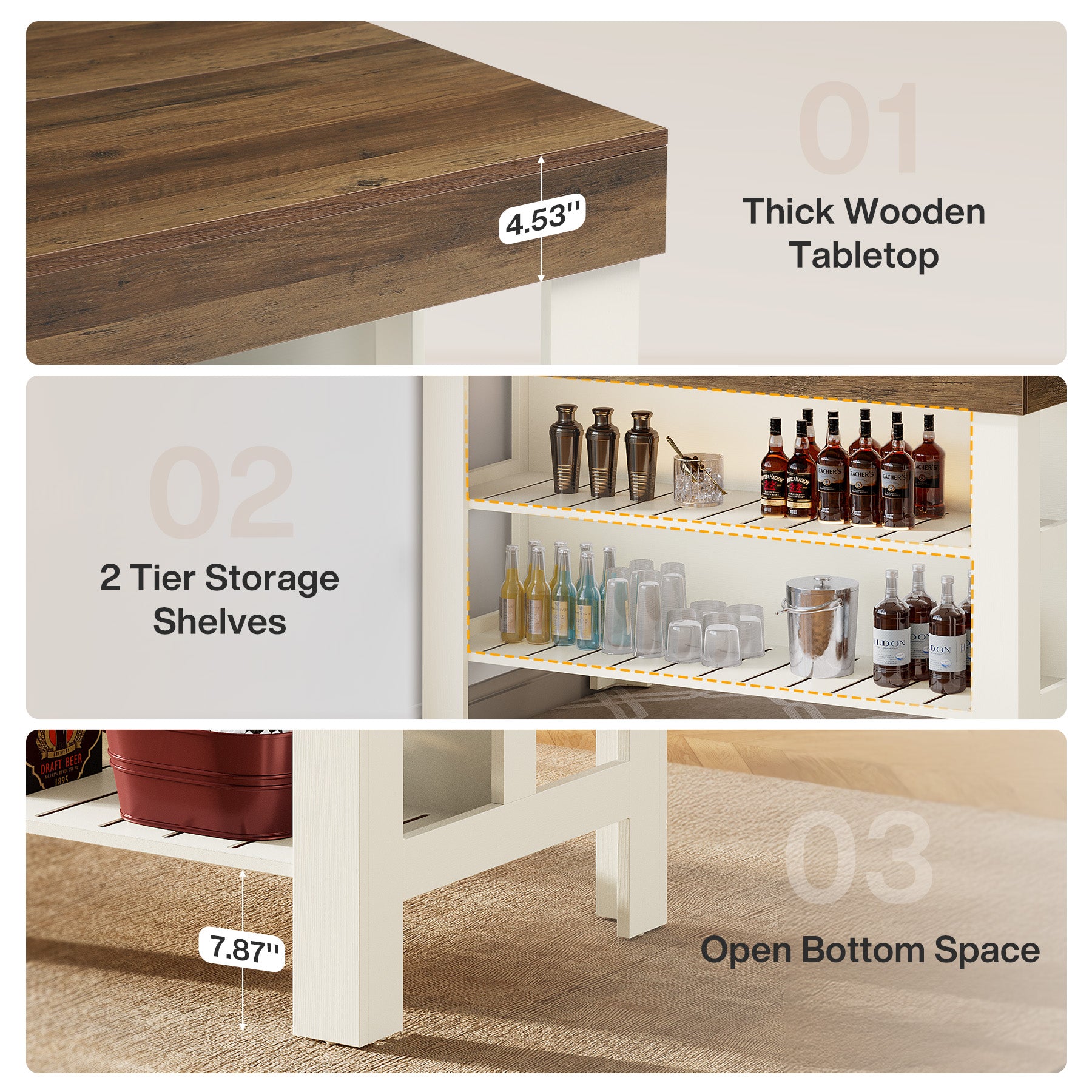 Home Bar Table Unit, 55" Counter Height Bar Cabinet with Storage Shelves