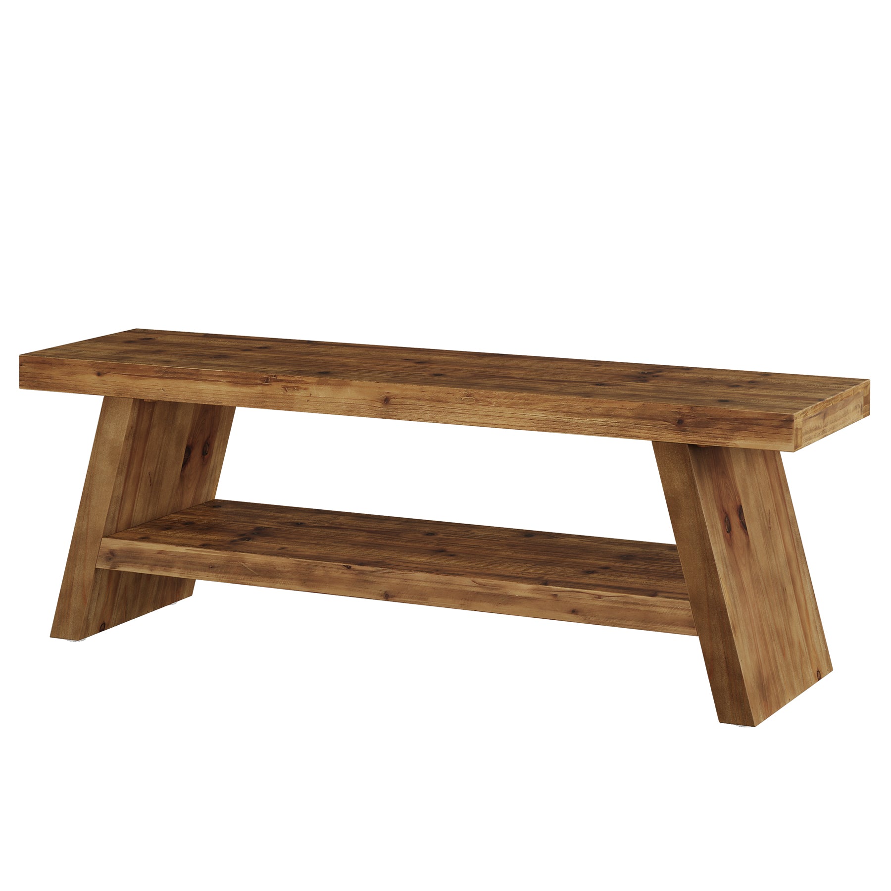 2-Tier Entryway Bench, Solid Wood Shoe Bench with Open Shelves