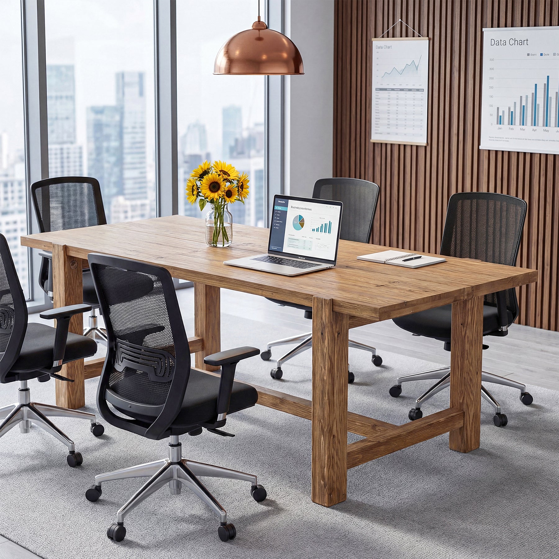 63 Inch Solid Wood Computer Desk, Farmhouse Executive Office Desk for Home Office Workspace