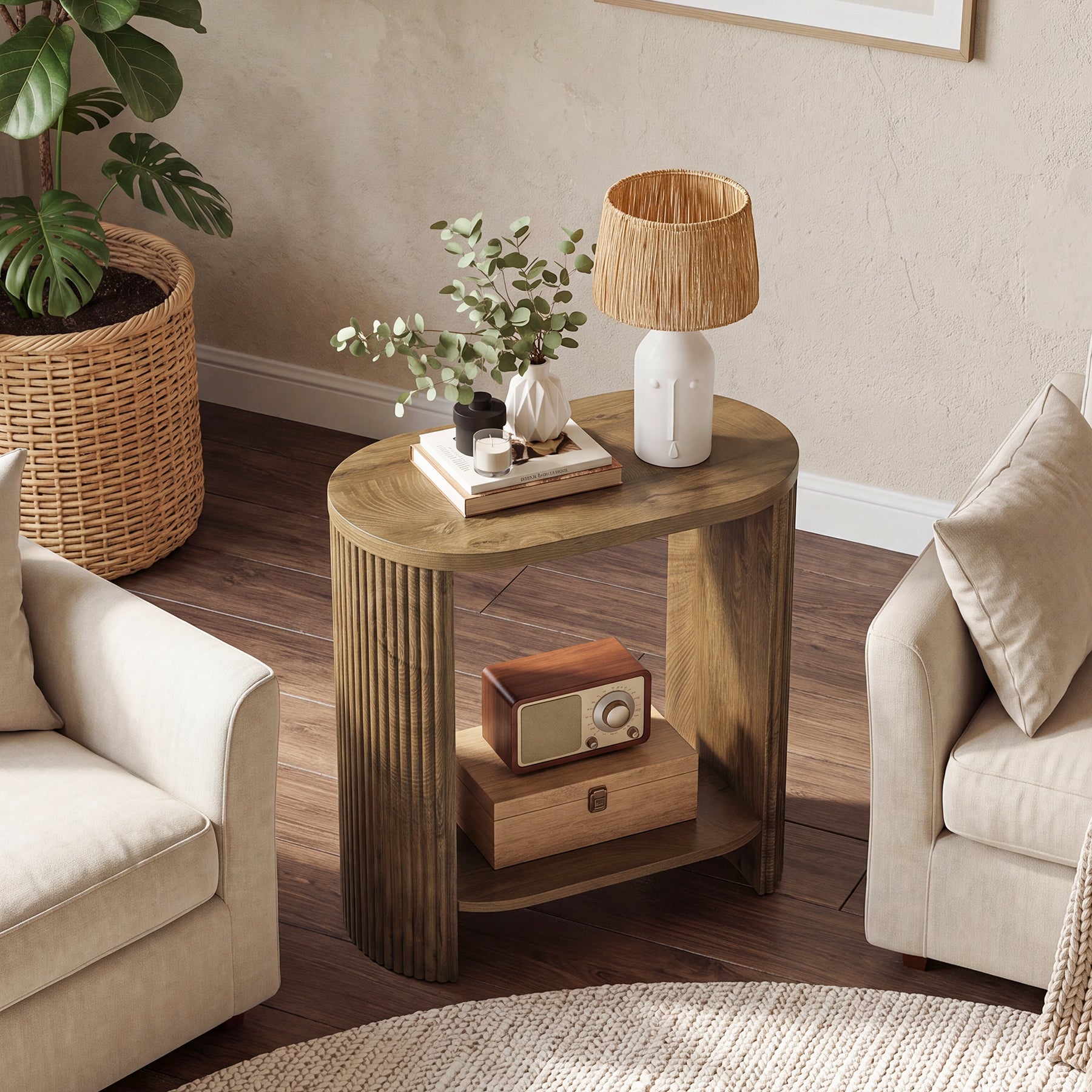 Narrow End Table, 2-Tier Side Table Nightstand with Storage Shelf for Small Spaces