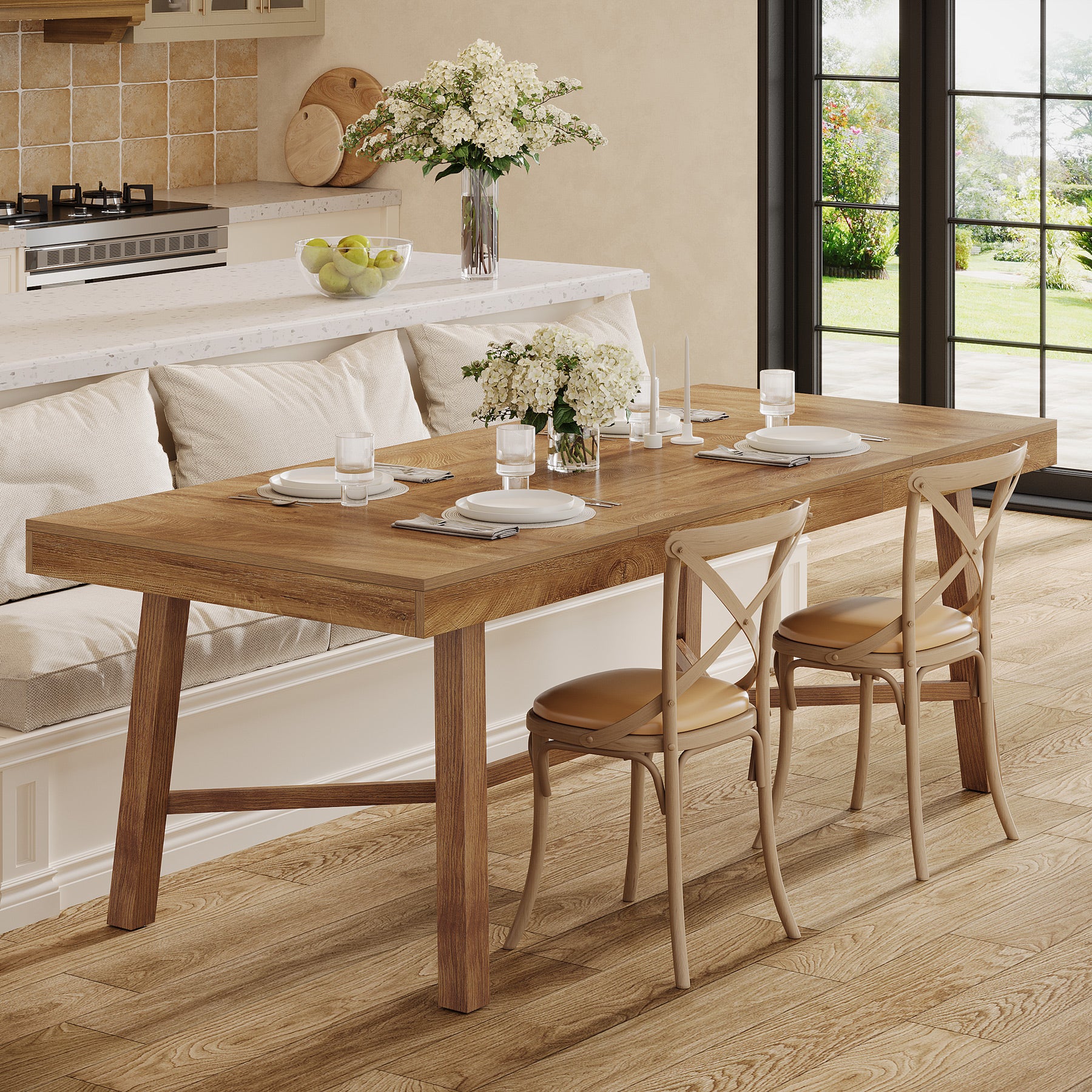 Rectangle Dining Table, 70.9" Kitchen Table with Reinforced Legs for 6-8