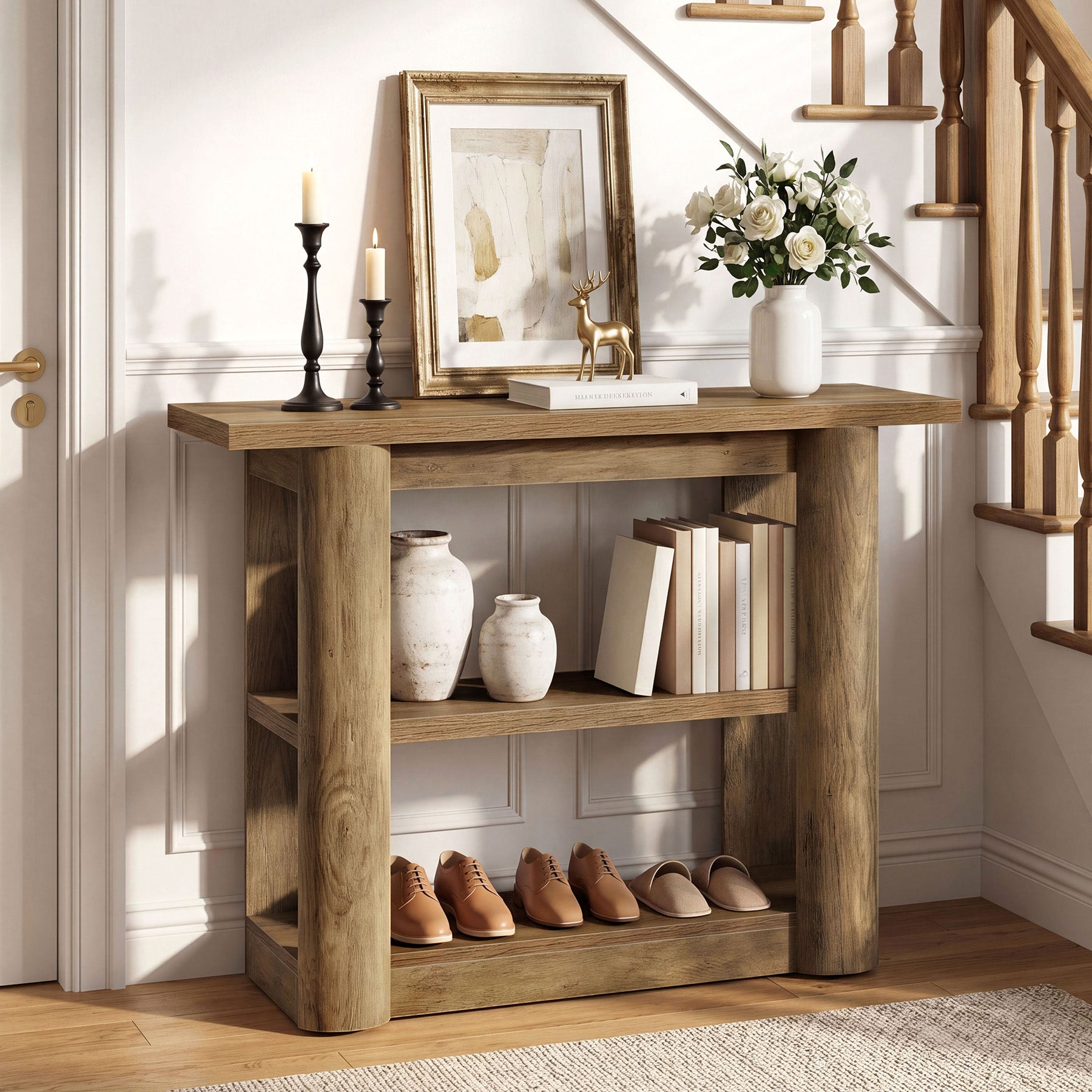 47" Narrow Console Table with Shelves, 3-Tier Entryway Sofa Table with Thick Frame for Hallway & Living Room
