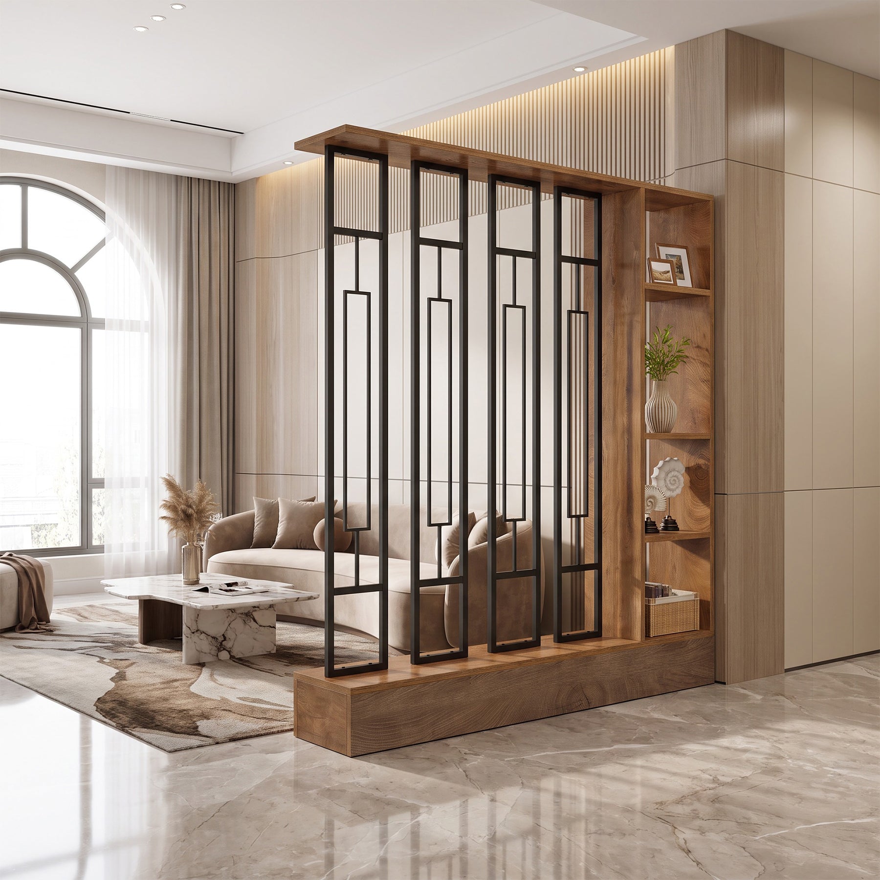 70.8" Tall Freestanding Room Divider, Storage Wall Partition with Display Shelves
