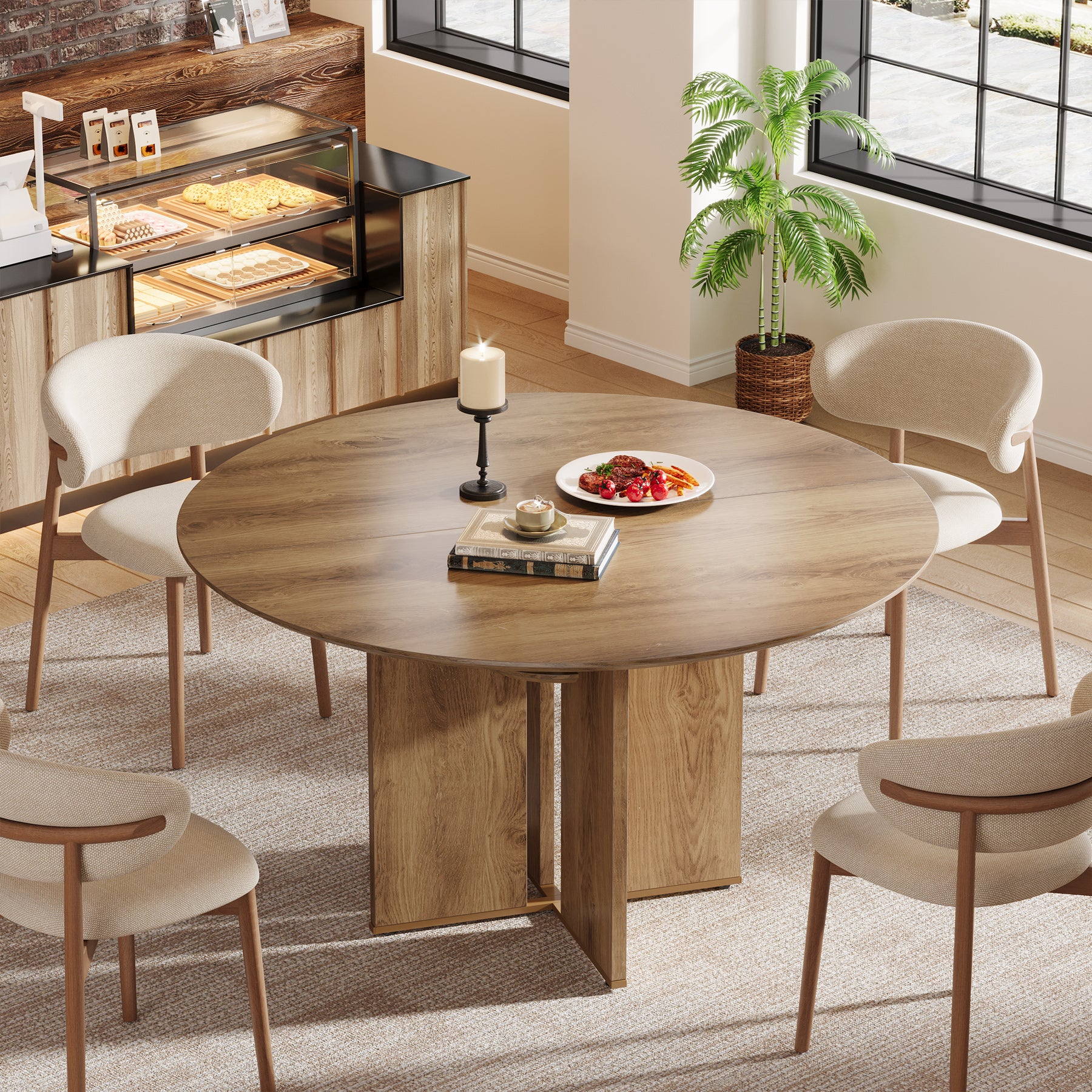 Round Dining Table, 39.37" Kitchen Table with Lower Storage Shelf