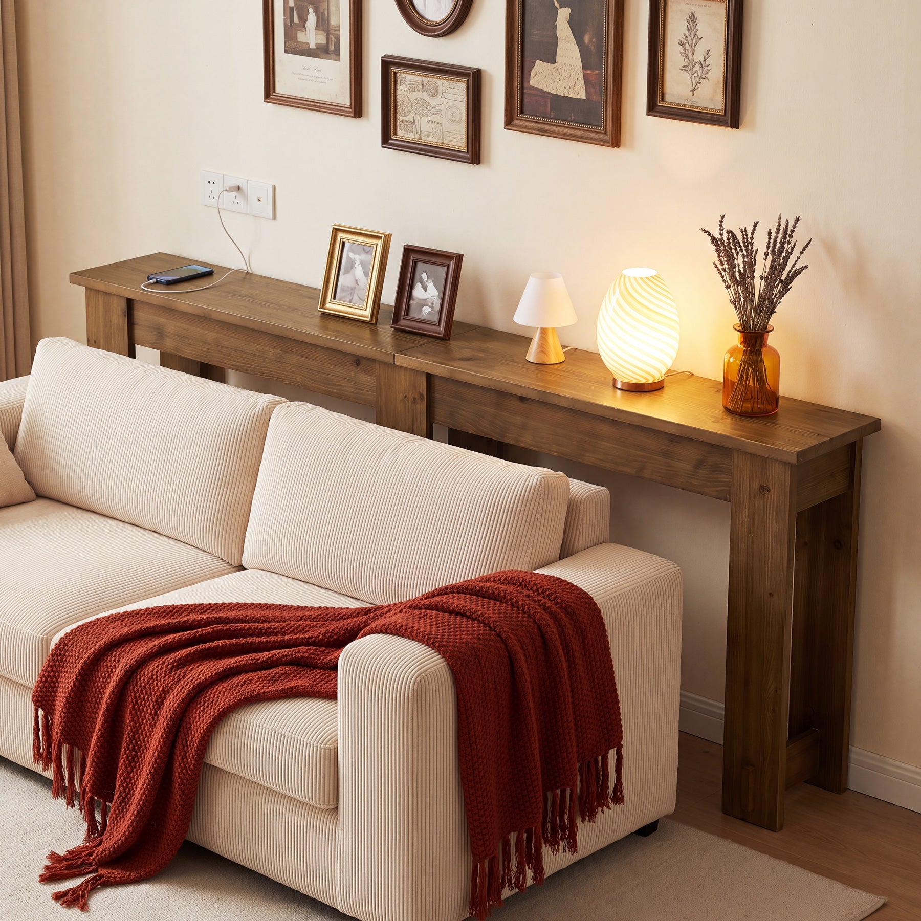 78.7" Extra Long Console Table,  Solid Wood Sofa Table with Sturdy Frame for Hallway