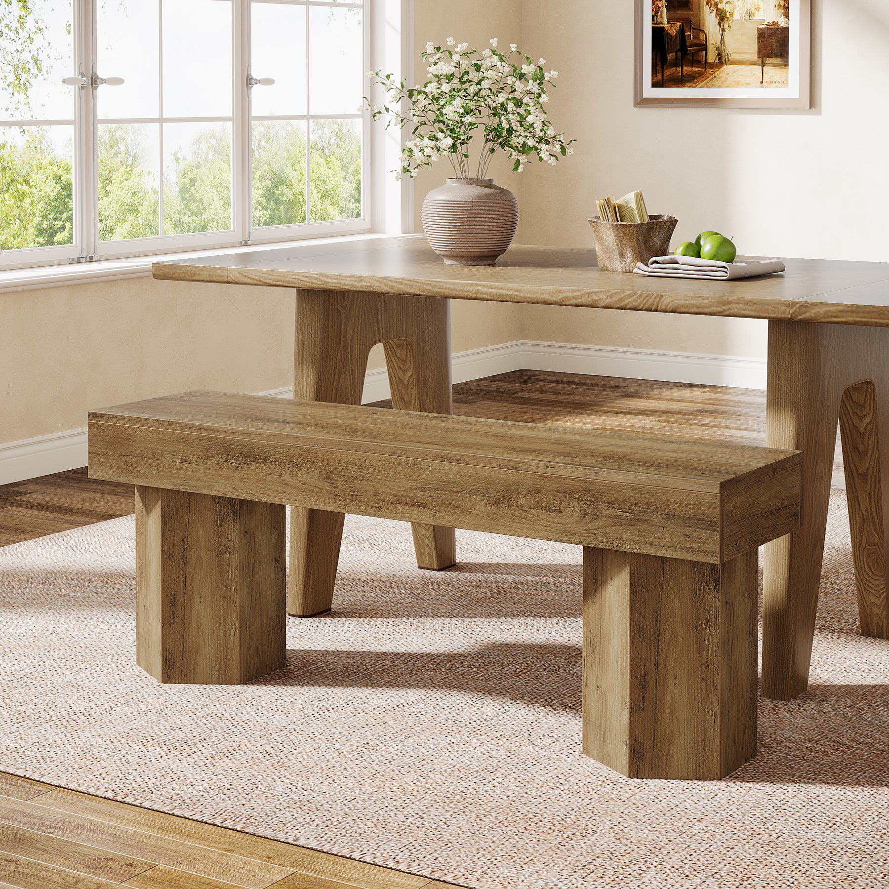 Wooden Dining Seat, 41" End of Bed Bench for Indoor Space