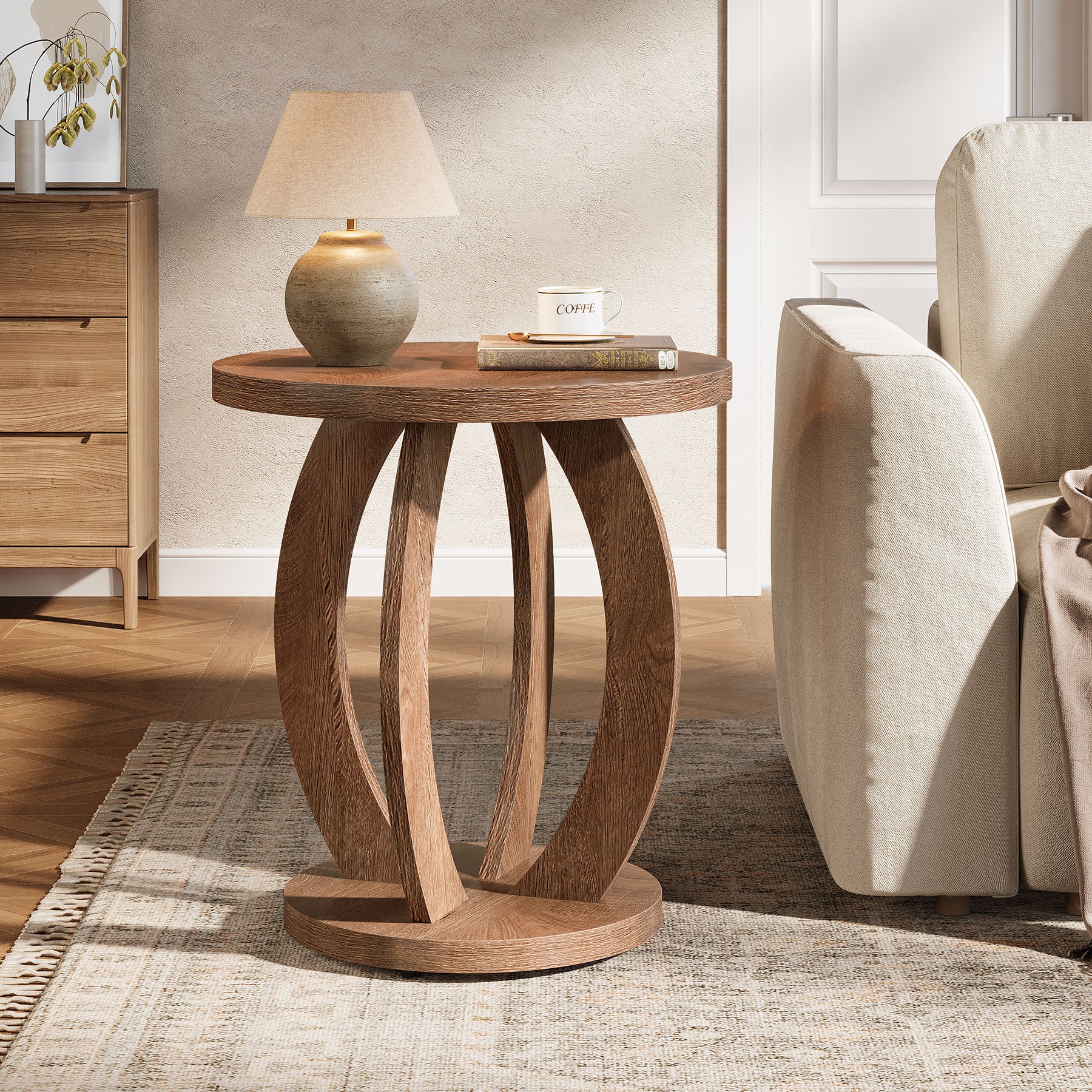 Round End Table, Accent Side Table with Storage for Small Space
