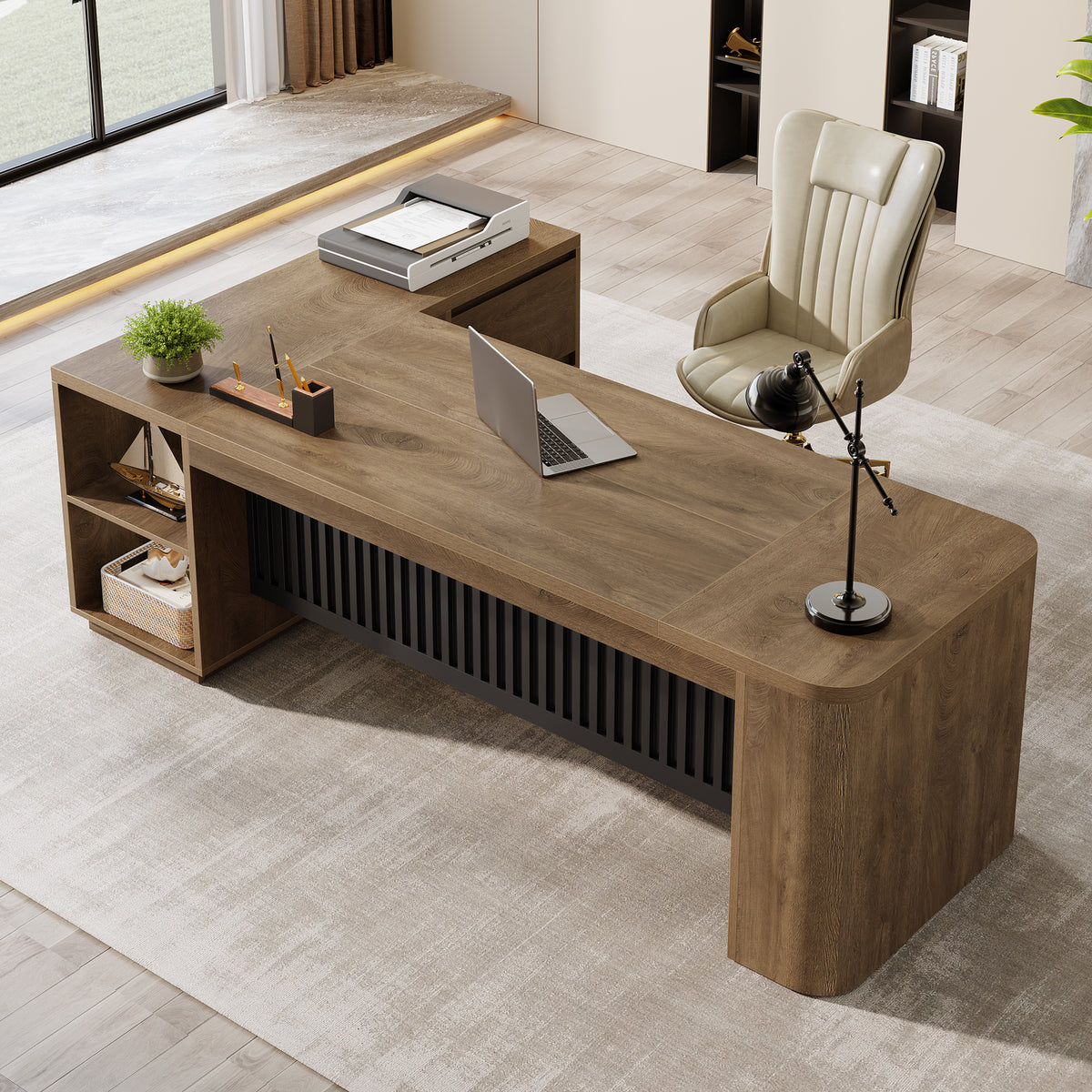 78" L-Shaped Executive Desk with File Cabinet, Corner Computer Desk for Home Office