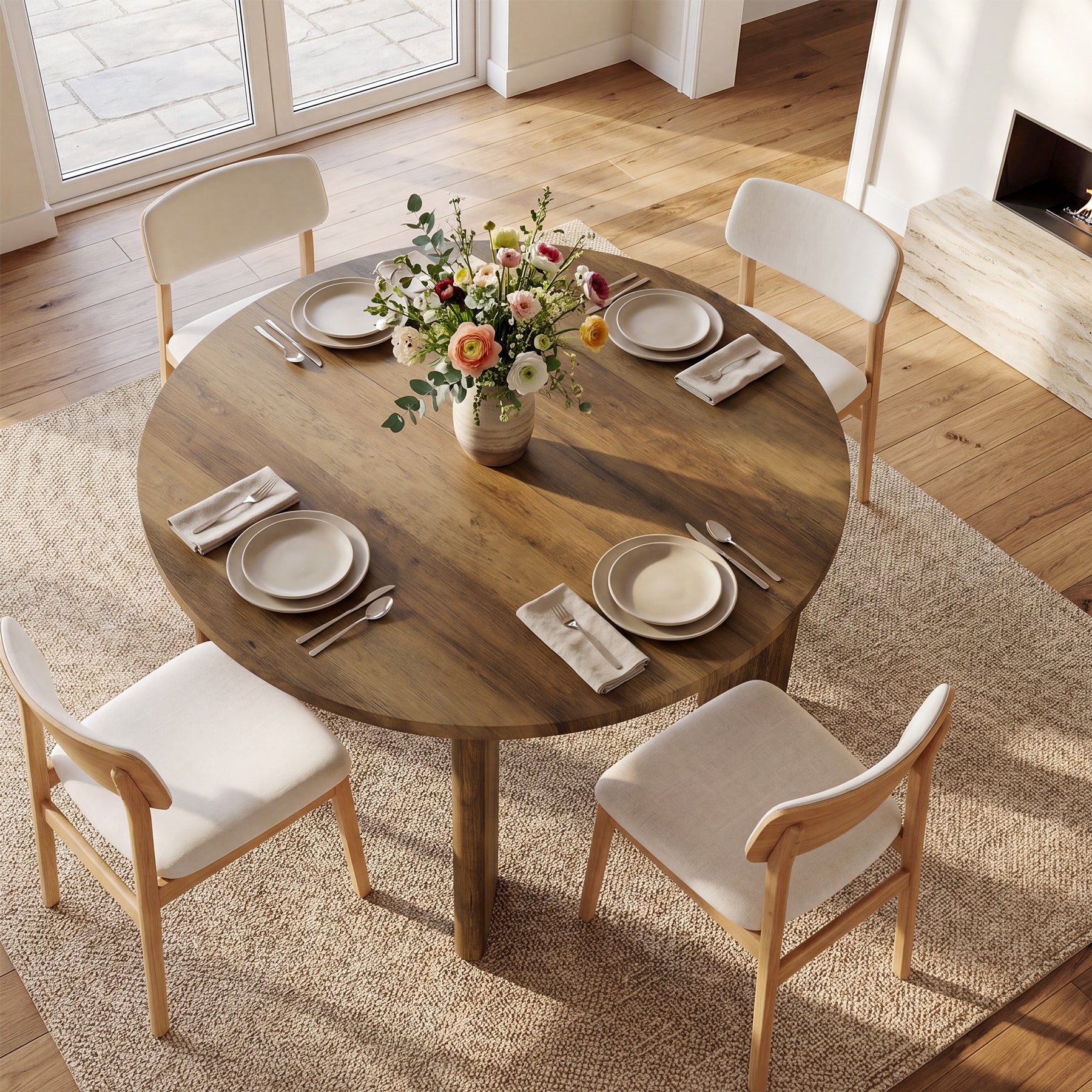 39" Round Dining Table for 4, Farmhouse Kitchen Table with Thick Pedestal Legs for Small Spaces