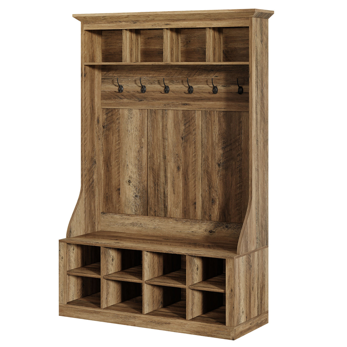 4-in-1 Hall Tree with Bench & Shoe Storage, 70.9" H Entryway Coat Rack with 6 Hooks, 12 Cubbies