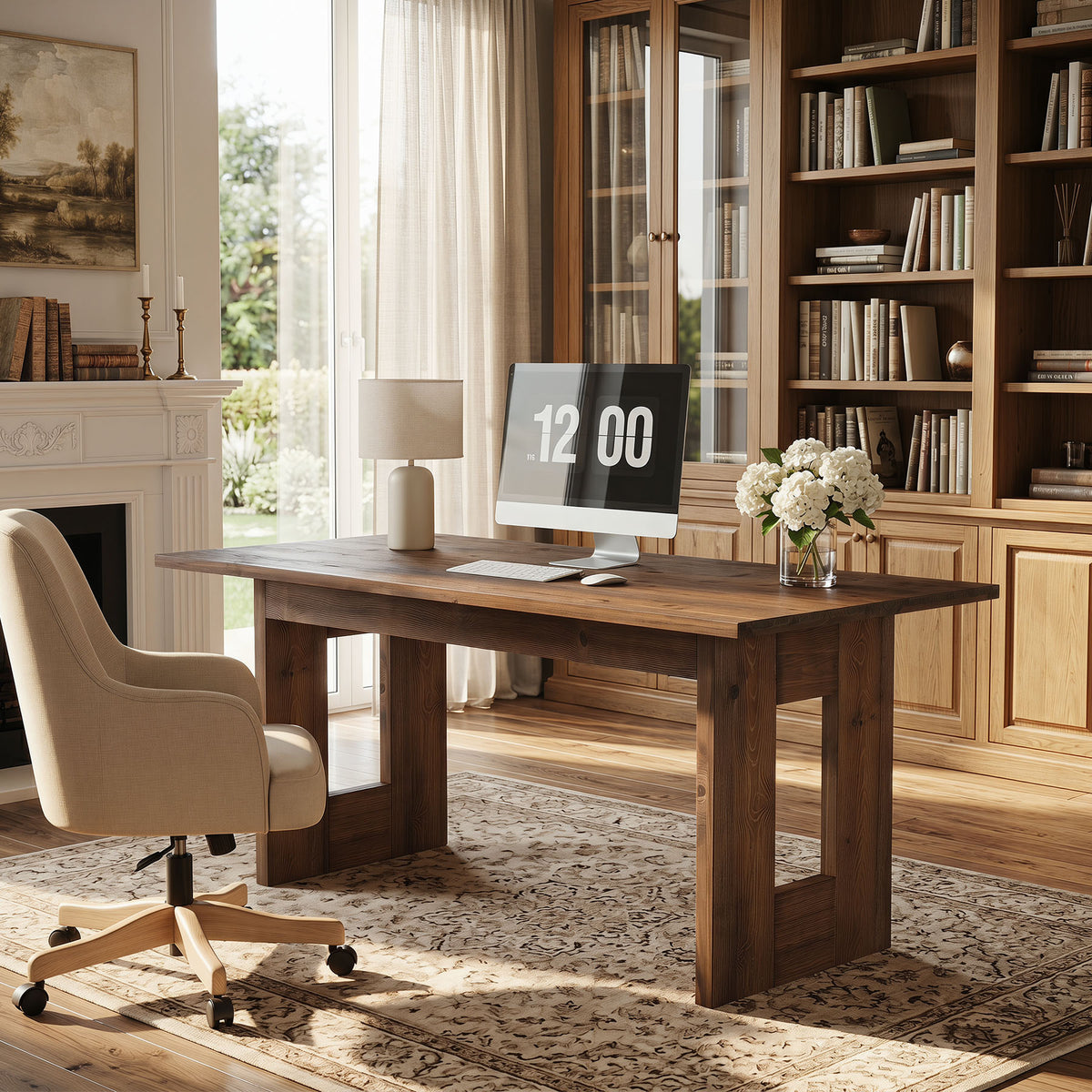 63" Rustic Solid Wood Computer Desk, Heavy Duty Writing Desk, Home Office Workstation