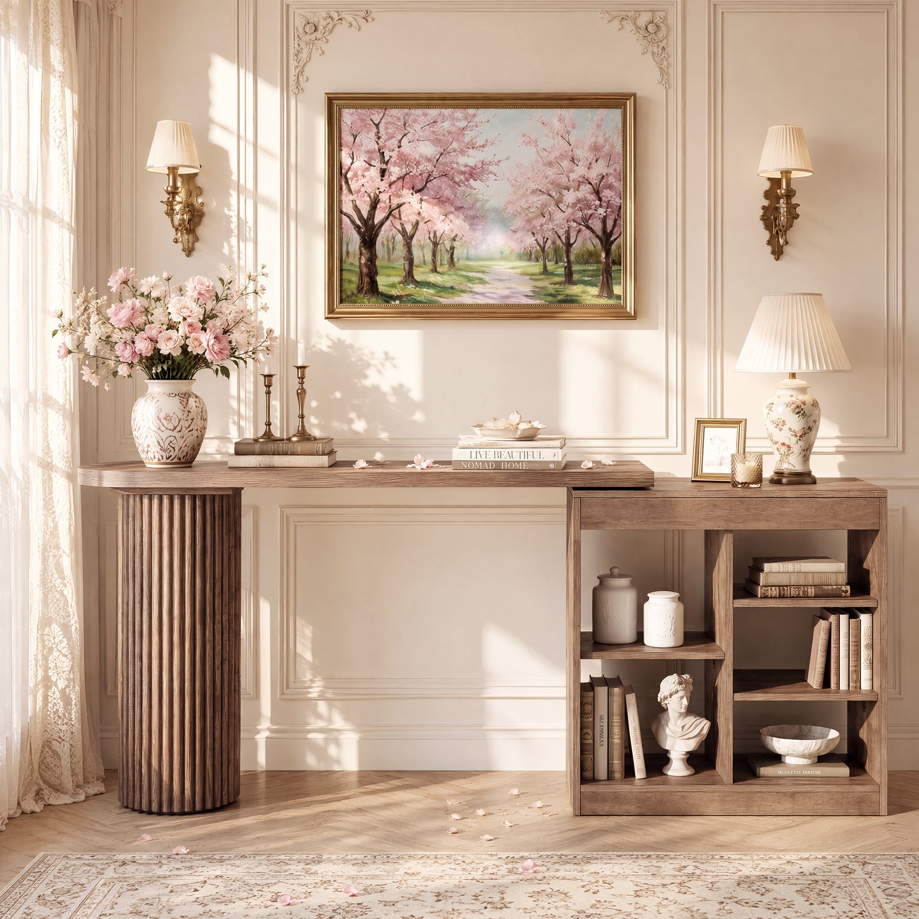 95" Extra-Long Console Table Sofa Table with 360° Rotatable Open Storage Shelves