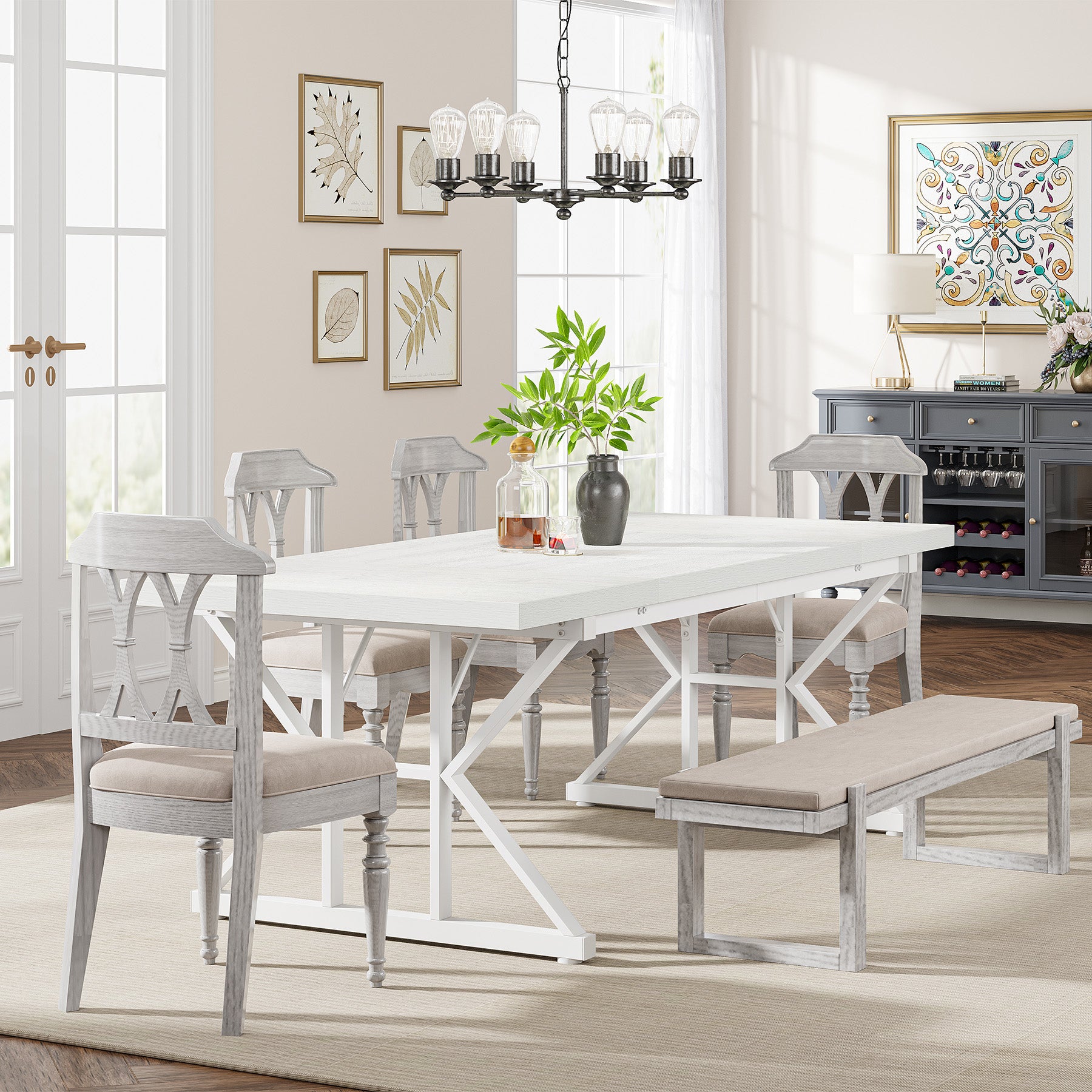 70.8" Farmhouse Dining Table for 6, Rectangular Wood Kitchen Table with Metal Legs