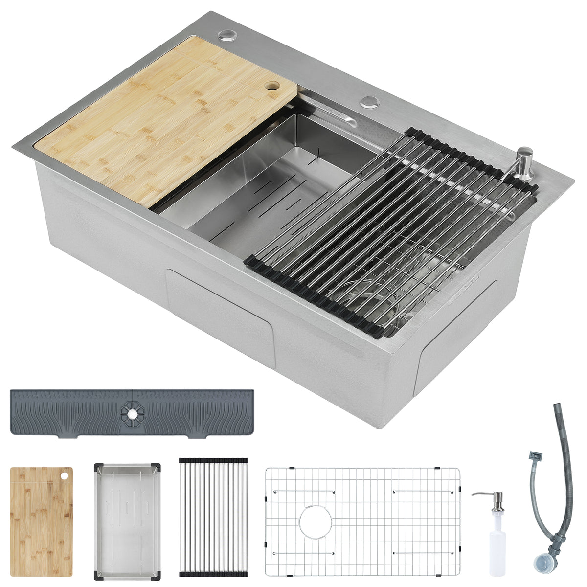 33x22 inch Drop In Kitchen Sink, 10" Deep Stainless Steel Sink with Multiple Accessories