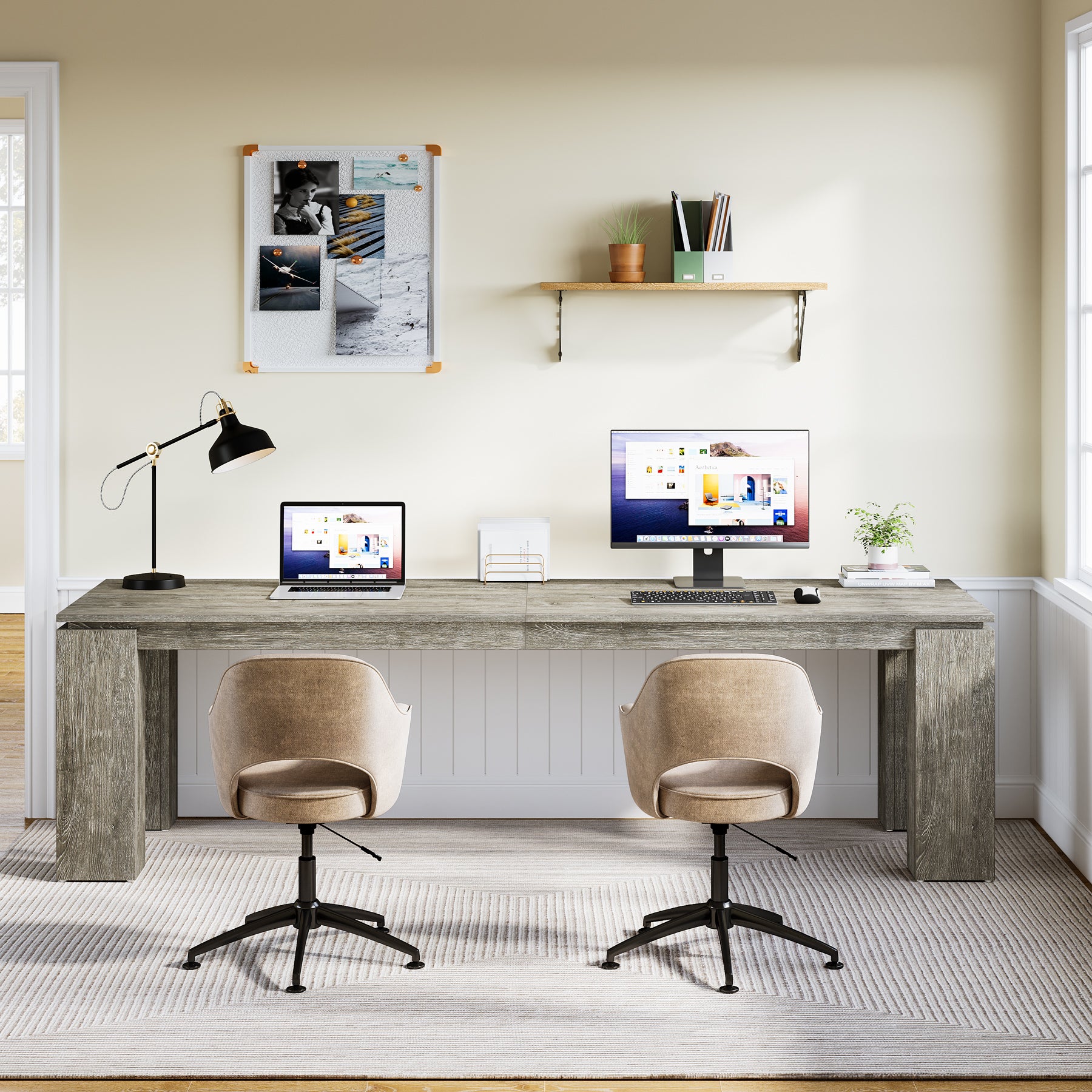 86" Two-Person Desk, Rectangle Double Computer Desk for Home Office