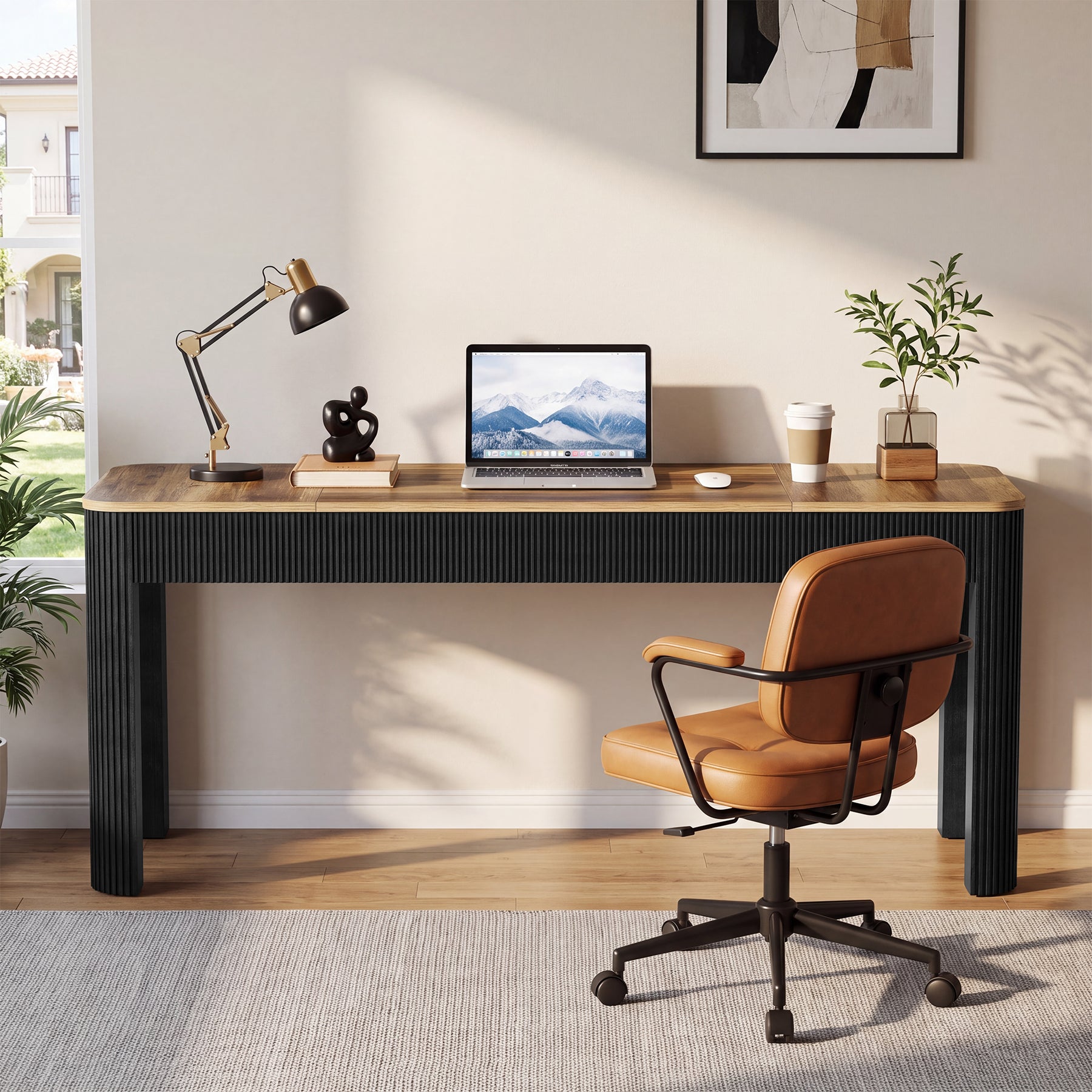 71" Double Desk for Two People, Extra Long 2 Person Computer Desk, Farmhouse Home Office