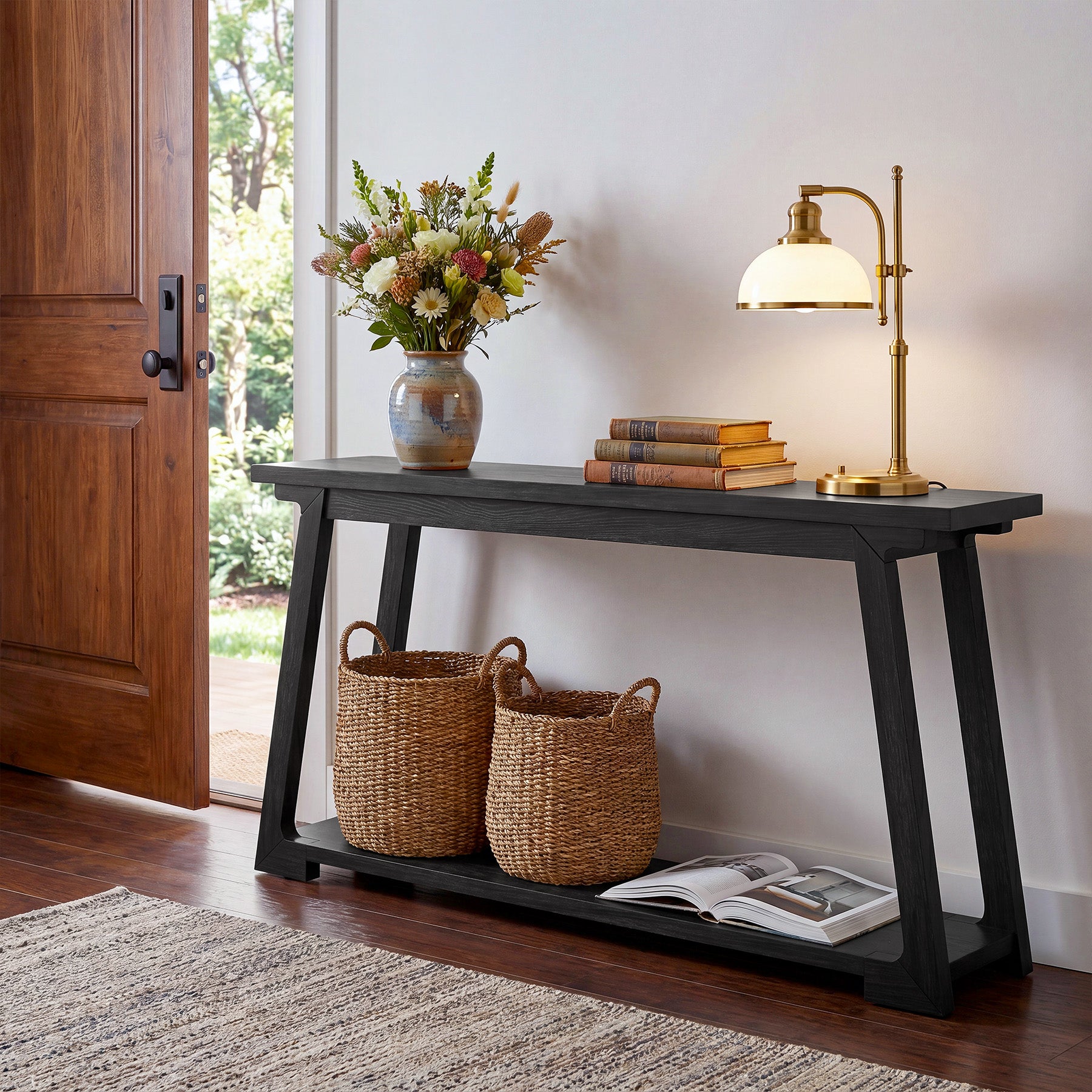 63" Console Table, Wood Sofa Table with 2-Tier Storage for Living Room