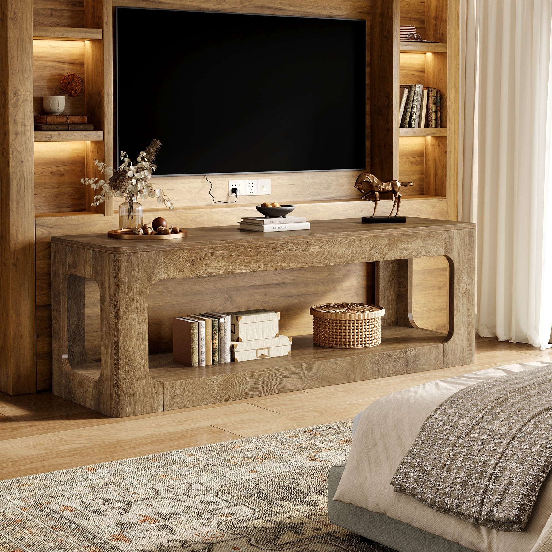 63" TV Stand, 2-Tier Entertainment Center for 55/60/65/75-Inch TVs