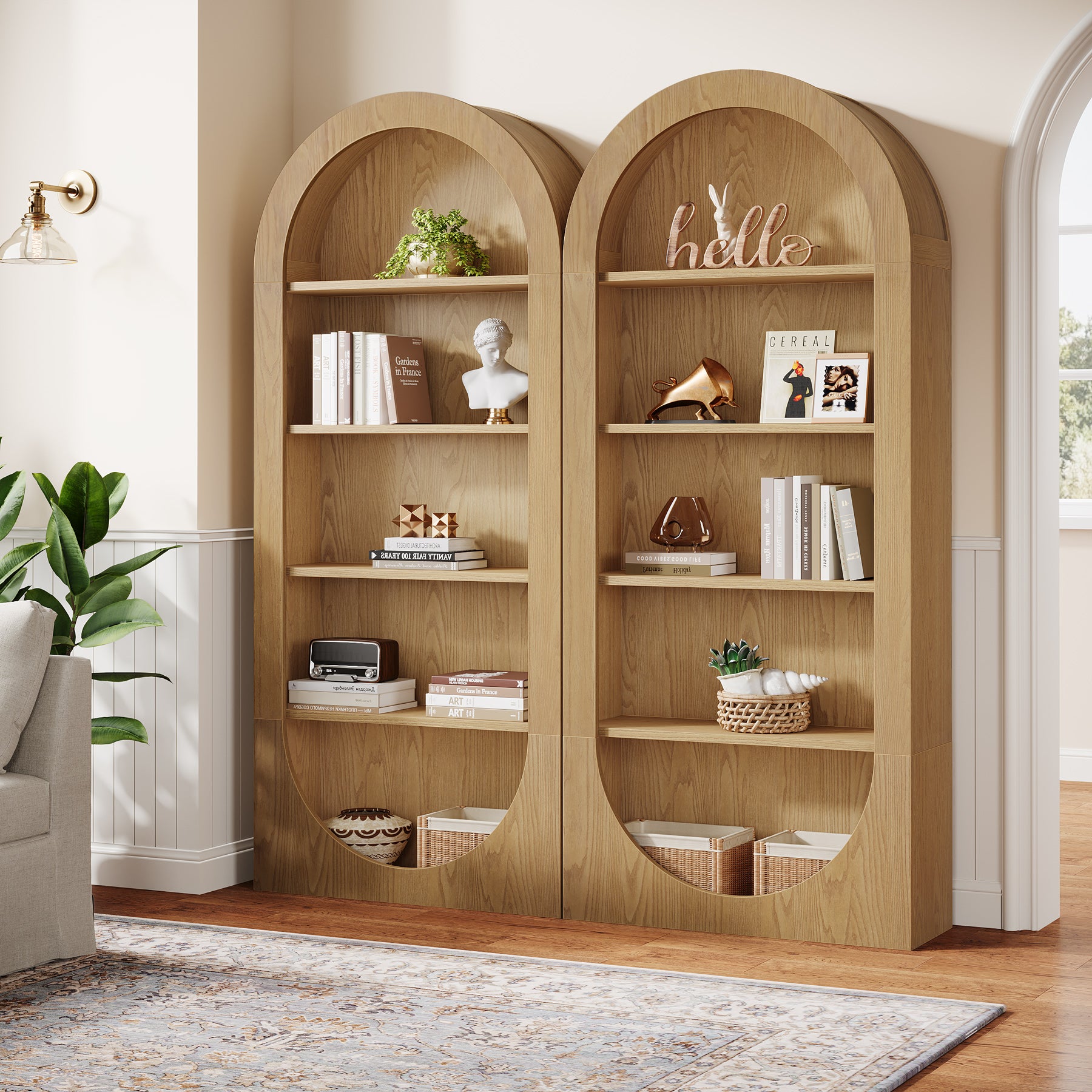 70.9" Bookshelf, 5-Tier Arched Bookcase with Open Display Shelves
