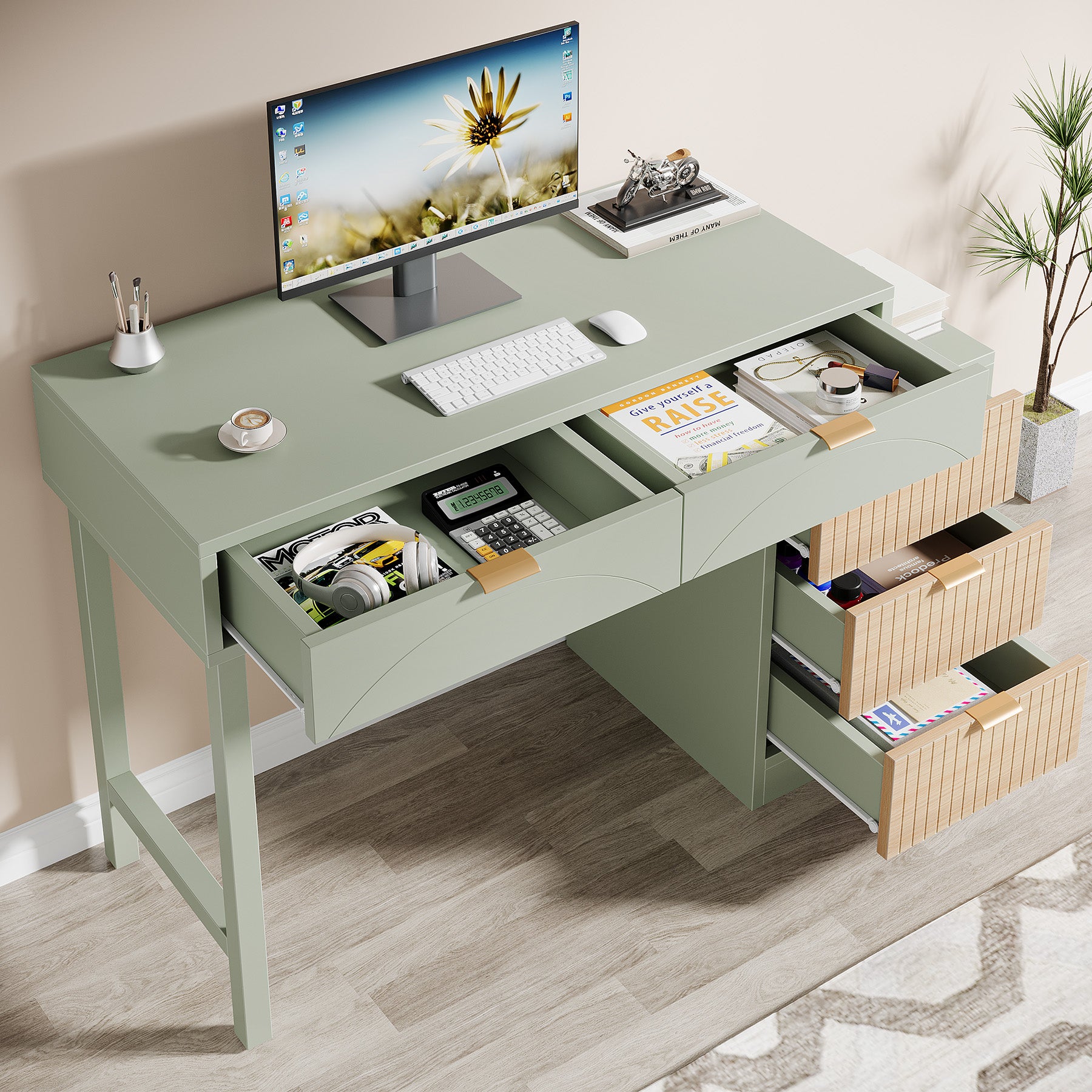 55" Computer Desk, Modern Home Office Desk Study Desk