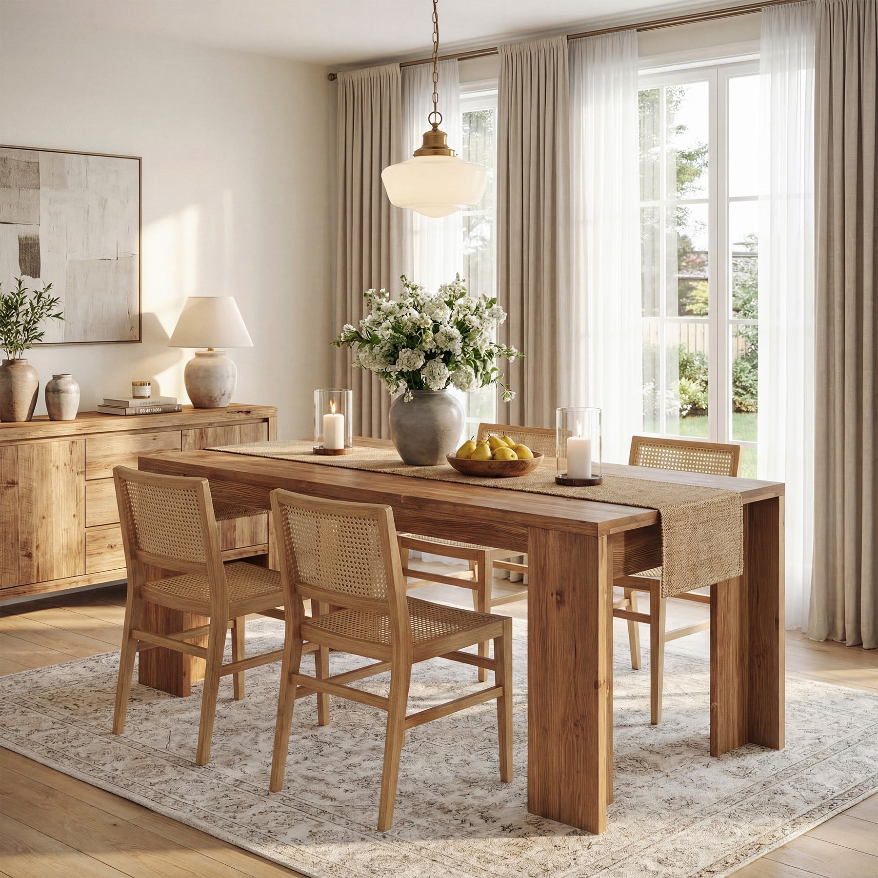 Tribesigns 63" Solid Wood Dining Table, Farmhouse Kitchen Table for Home