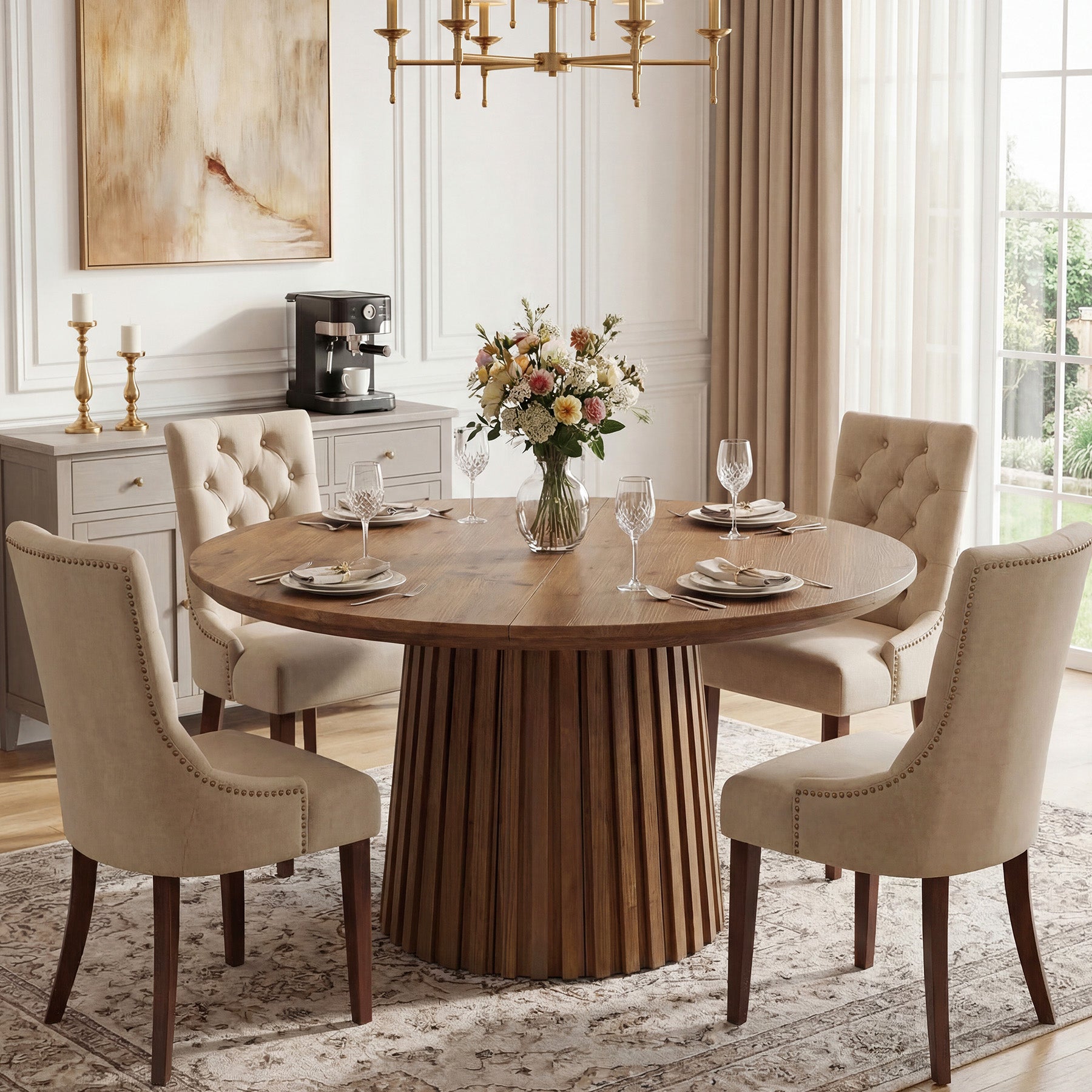 Tribesigns 47.24" Round Dining Table, Solid Wood Table for 4-6 People