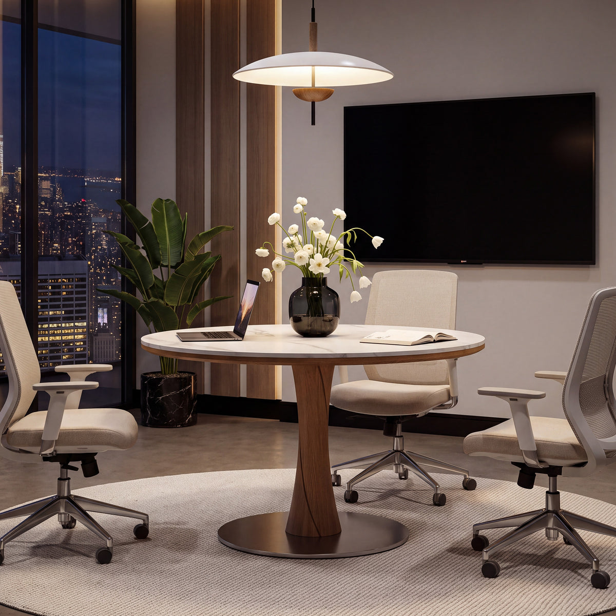 35" Round Conference Table with Sintered Stone Top, Meeting Table