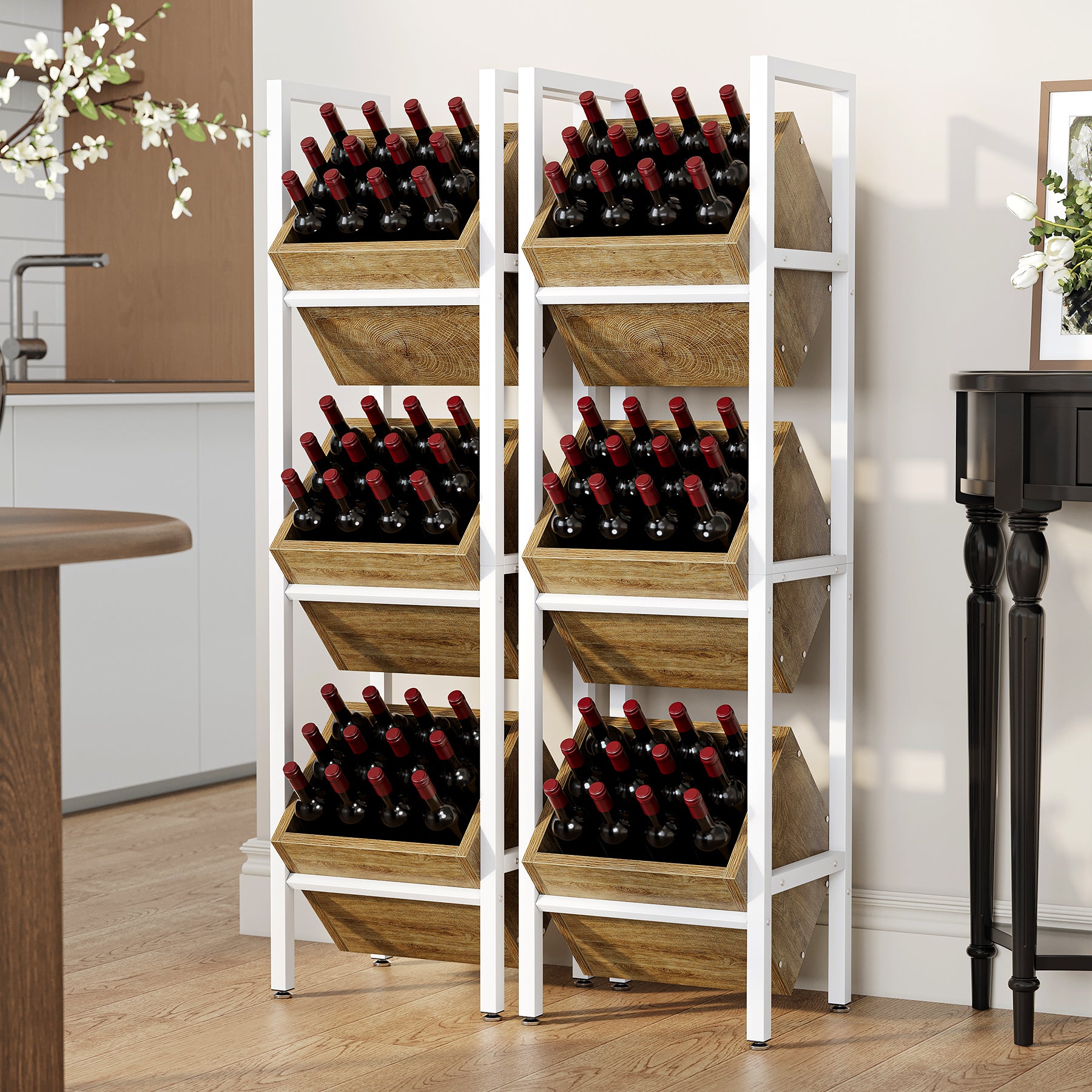 Industrial Wine Rack, 3 Tier Freestanding Wine Storage Stand