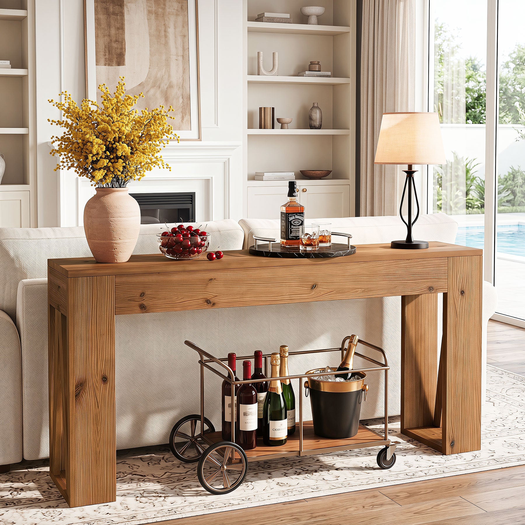 63" Solid Wood Console Table, Narrow Rectangle Entryway Sofa Table for Hallway