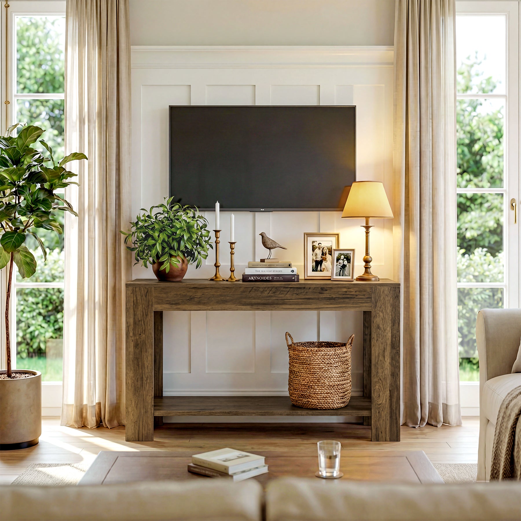 41.3” Farmhouse Console Table with 2-Tier Shelf, Narrow Entryway Sofa Table with Storage