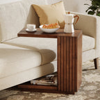 C-Shaped Wood Side Table with Fluted Panels