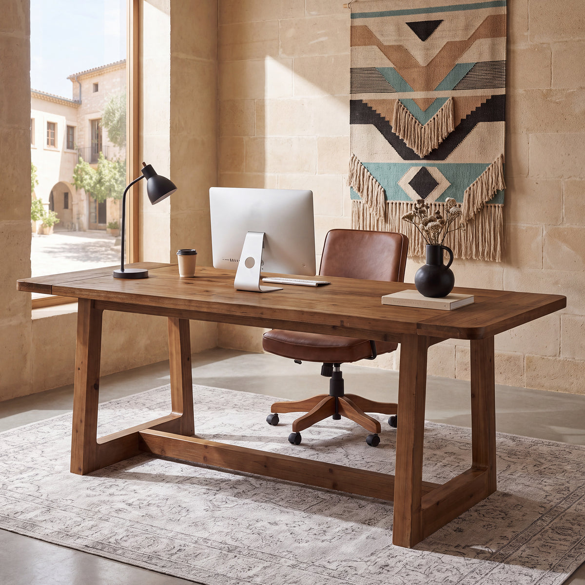 71" Solid Wood Executive Desk, Wooden Computer Writing Table with Sturdy Base for Home Office