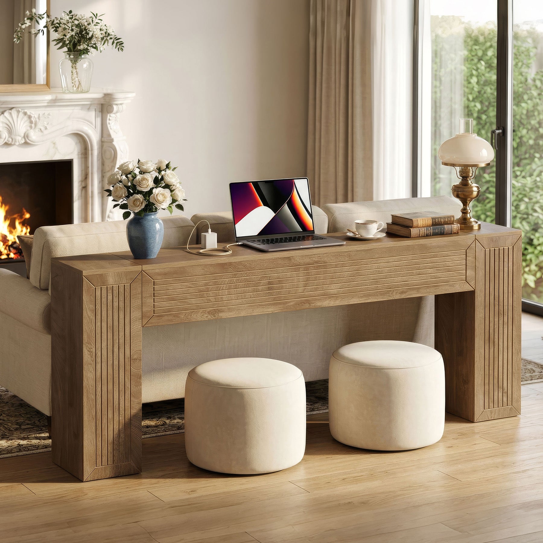 79" Extra Long Console Table, Modern Farmhouse Entryway Sofa Table with Fluted Legs