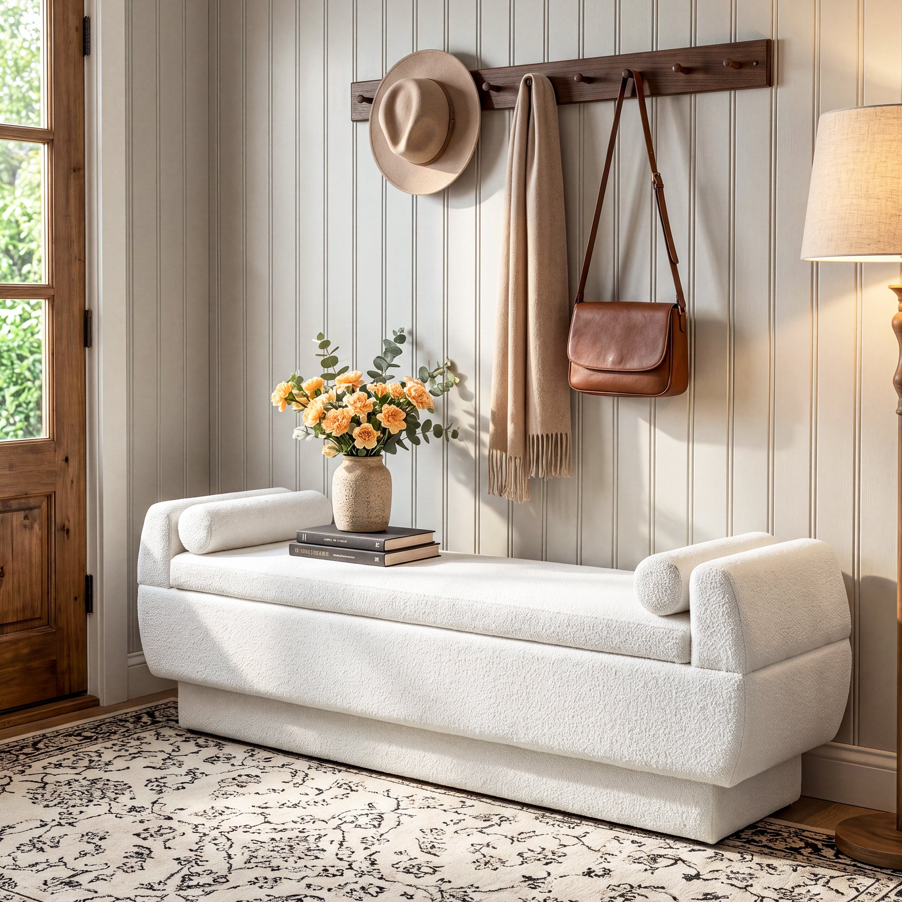 59.8-Inch Upholstered End of Bed Bench, Sherpa Entryway Bench