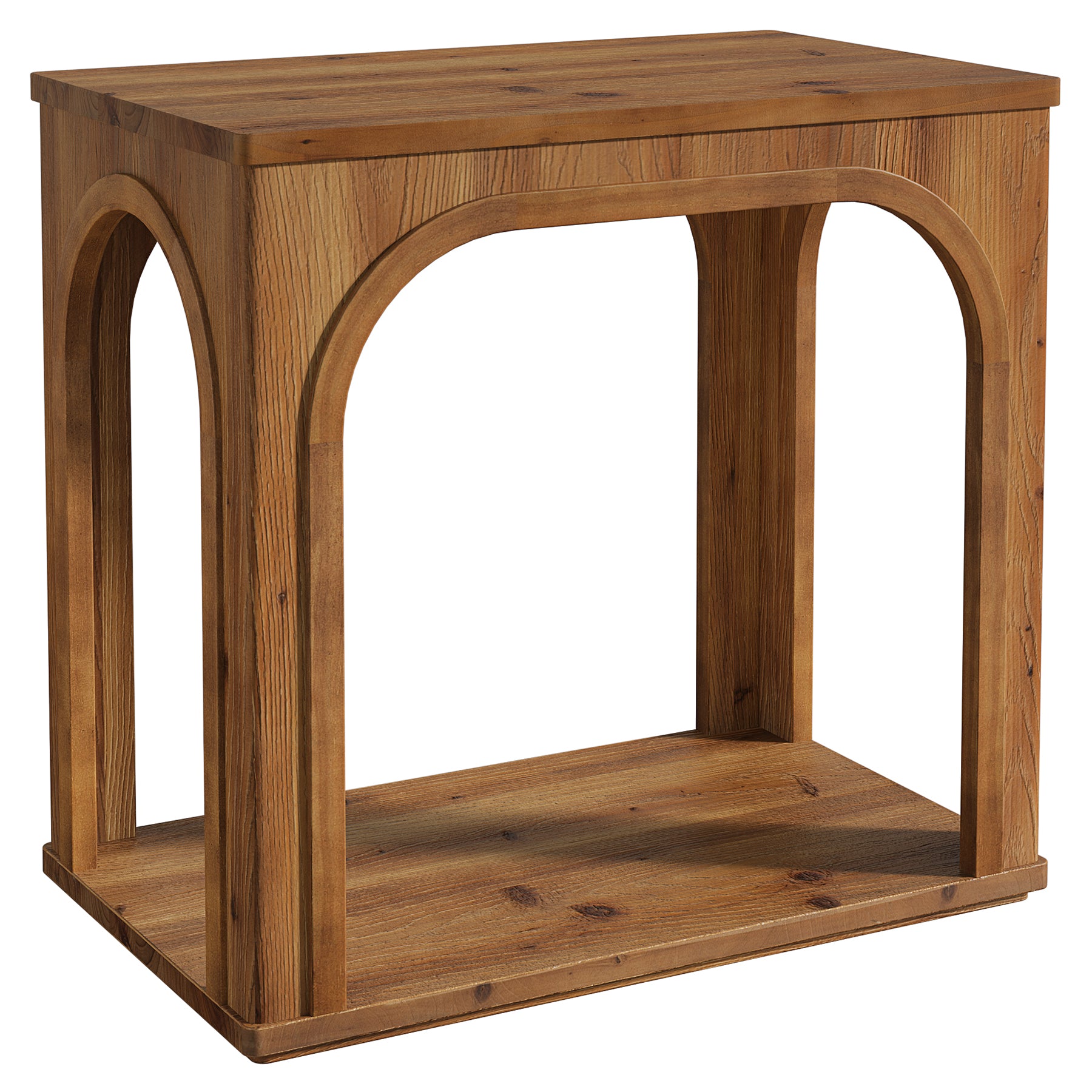 25" Farmhouse Side Table, 2-Tier Solid Wood End Table with Shelf