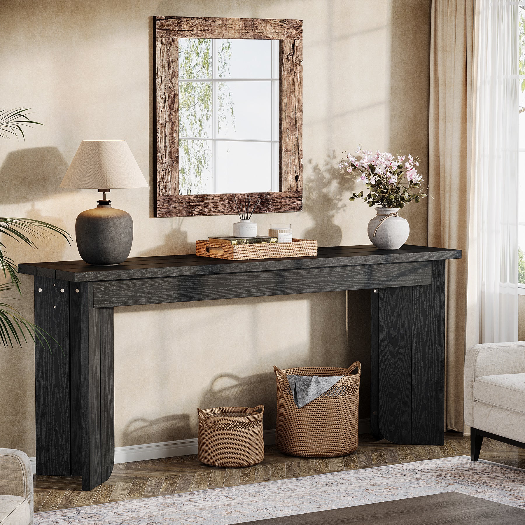 70.9" Console Table, Wood Sofa Table Hallway Table with Double Pedestal