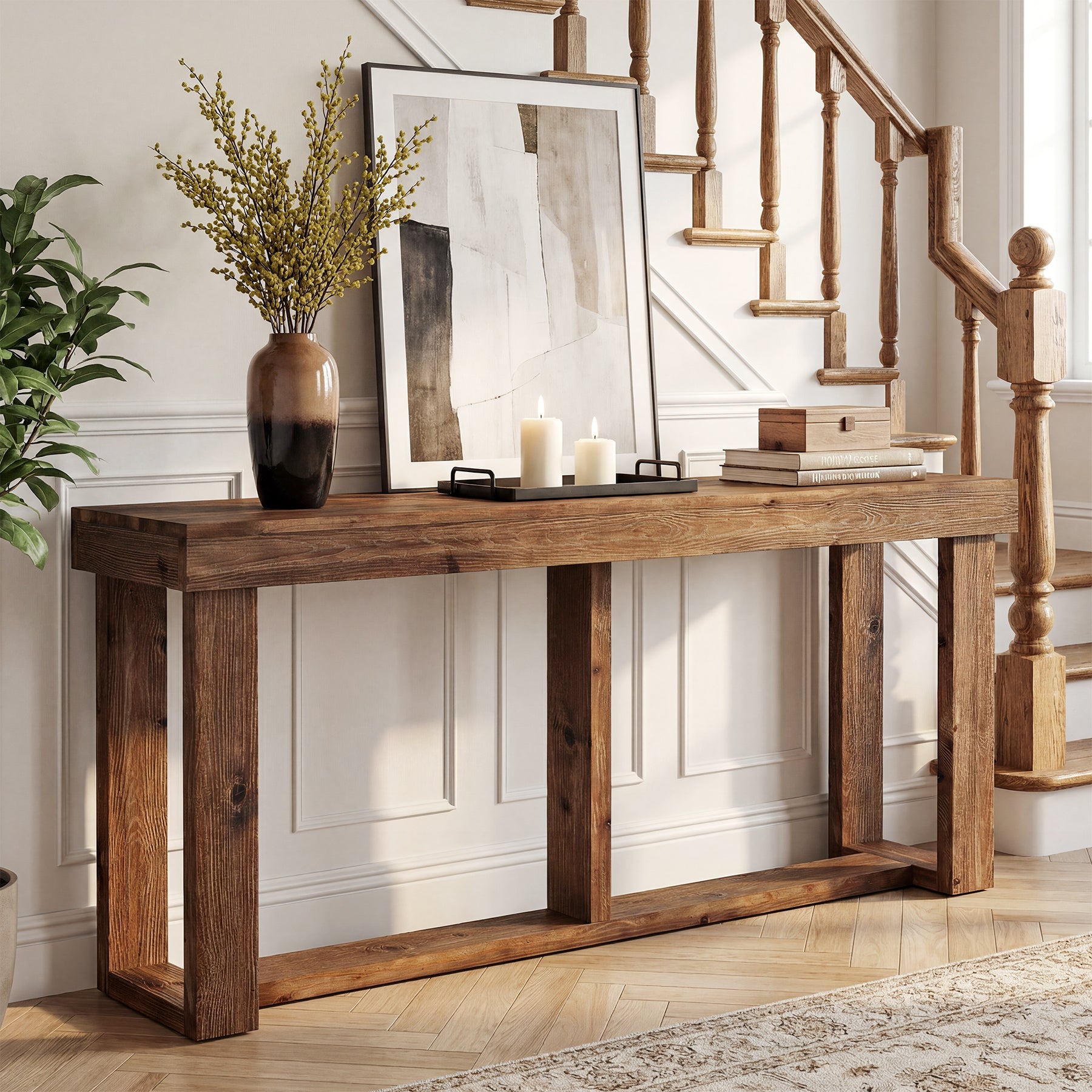 63" Solid Wood Console Table, Farmhouse Sofa Entryway Table for Living Room