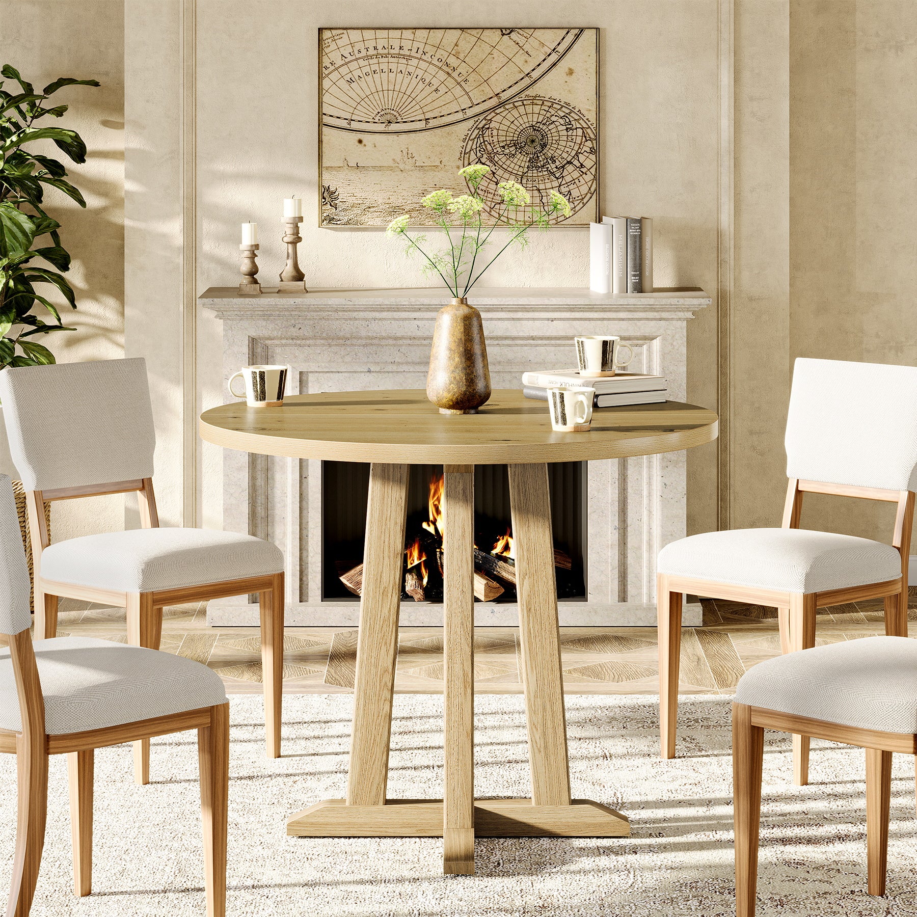 31.5" Round Dining Table, Small Kitchen Table with Sturdy Base for 2-4