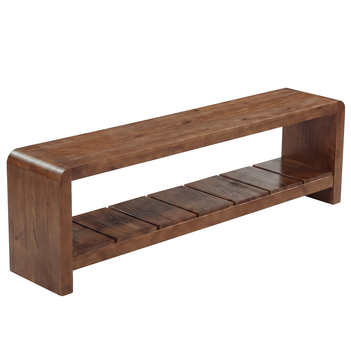 59" Solid Wood Entryway Bench, Farmhouse End of Bed Seating Shoe Bench with Storage