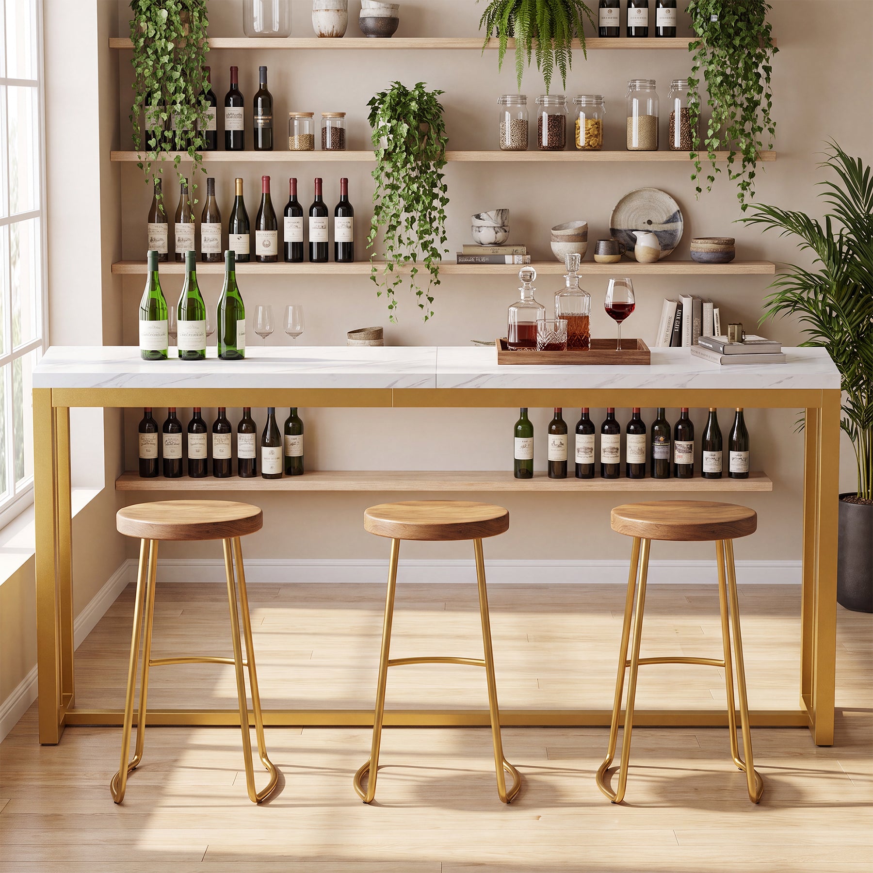 70.8" Bar Table, Counter Height Pub Table with Metal Base, Narrow Kitchen & Dining Room