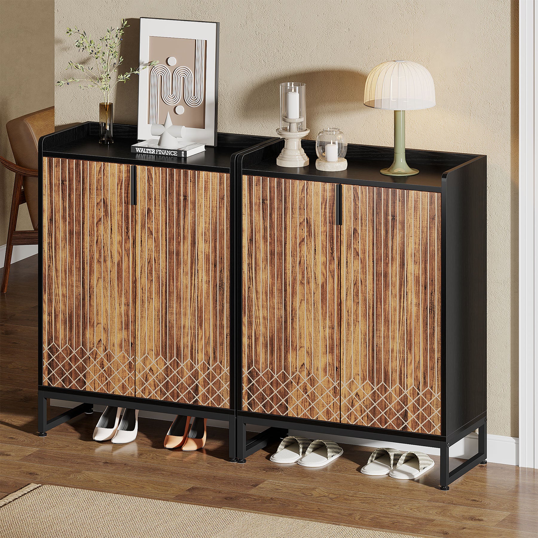 5-Tier Shoe Cabinet with Doors, Freestanding Wood Shoe Organizer for Entryway
