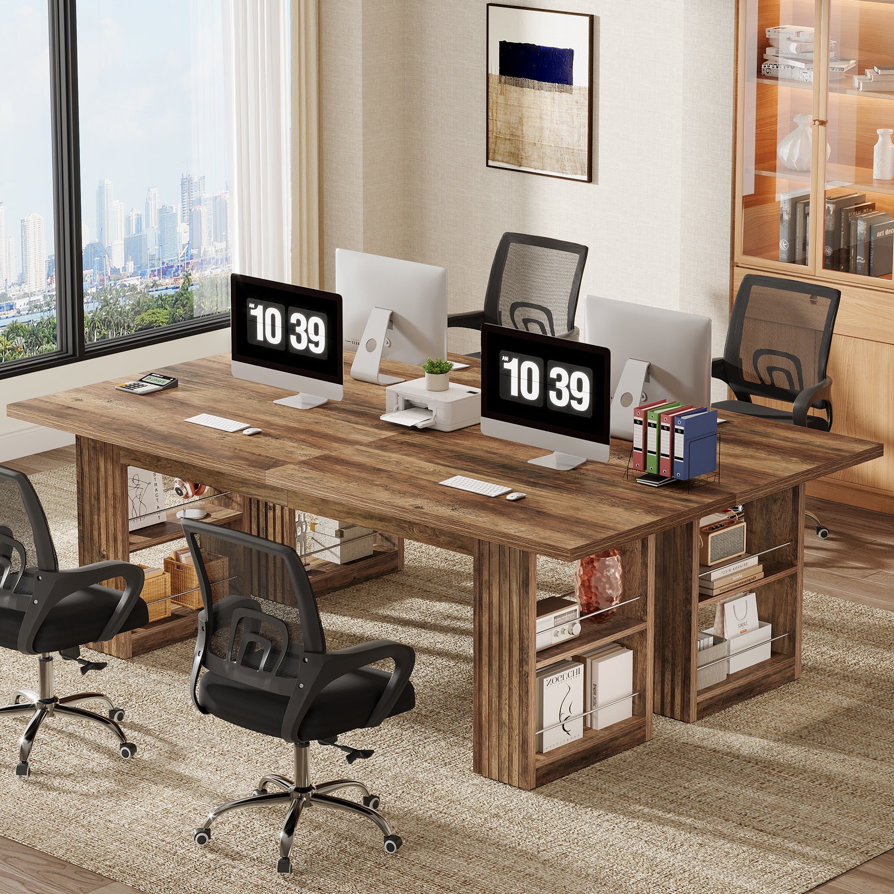 79" Extra Long Office Desk, Conference Table with Storage Shelves for Home Office