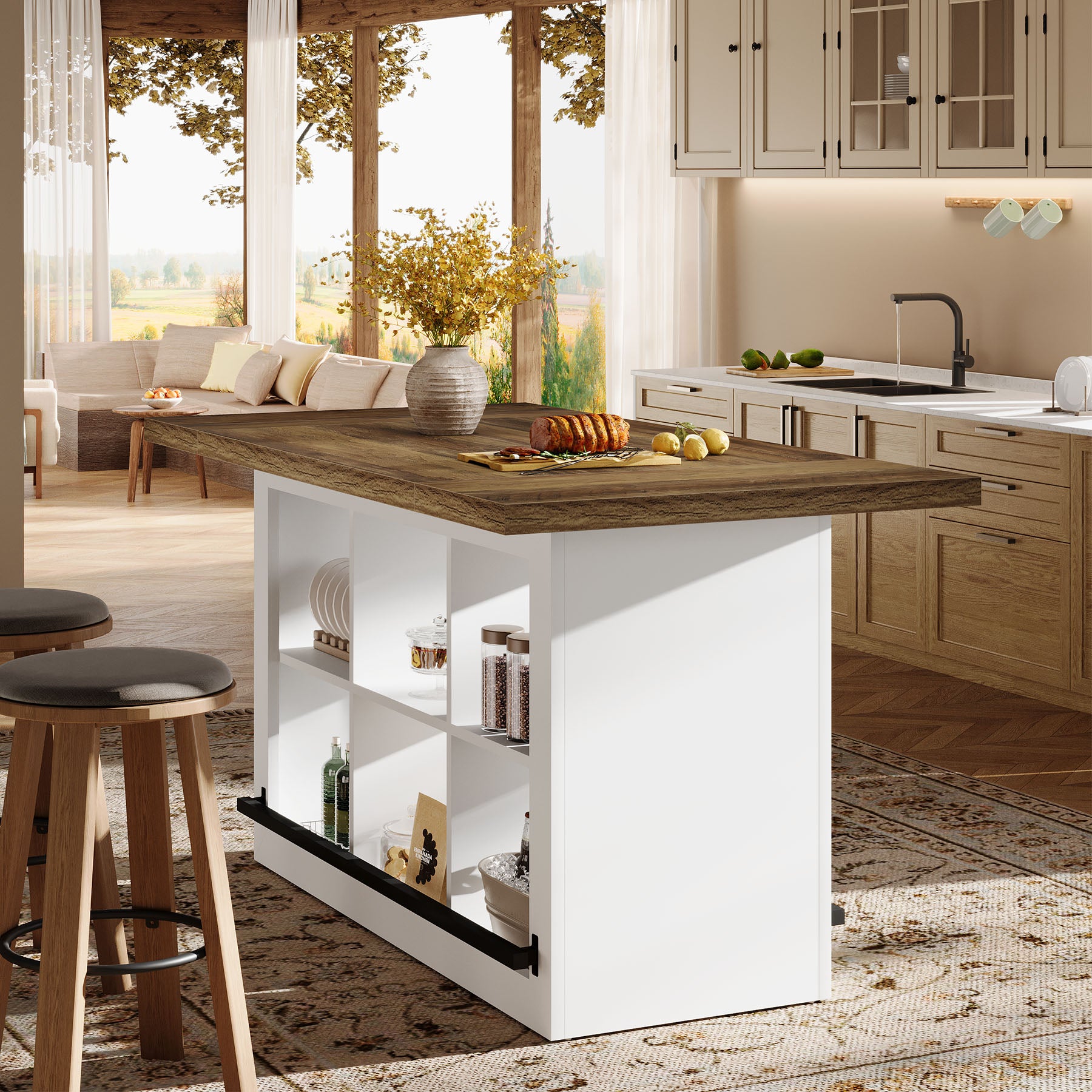 Kitchen Island, Counter Height Kitchen Coffee Bar Table with Storage