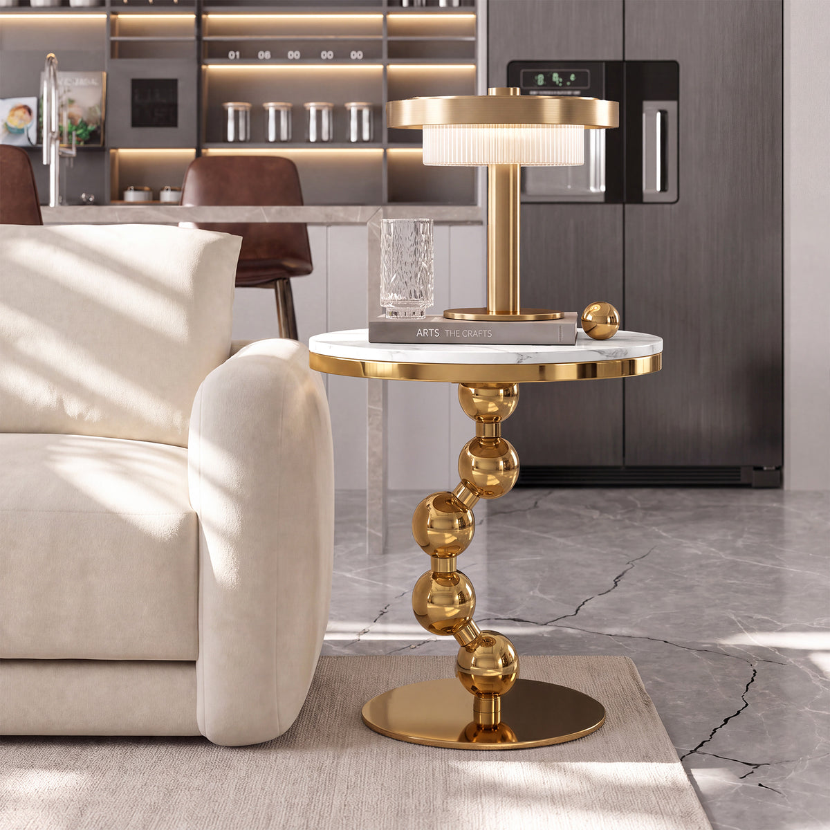 Sintered Stone Round End Table, Modern Stacked Ball Side Table for Living Room