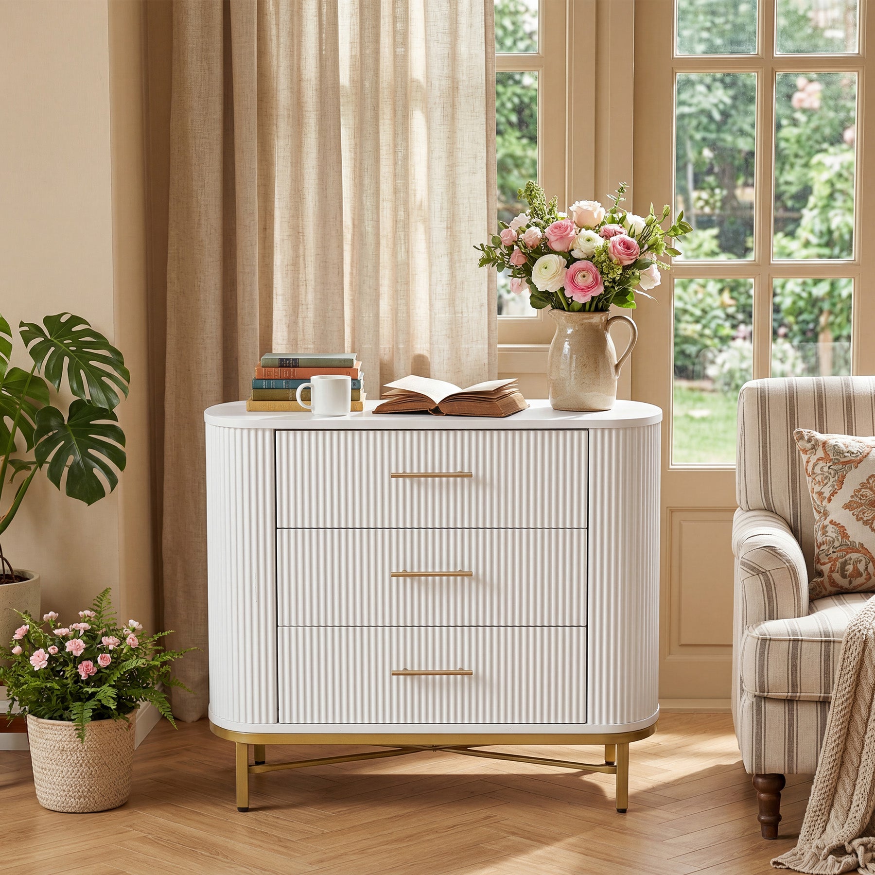 31.5” W Nightstand with 3 Drawers, Modern Bedside Table for Bedroom