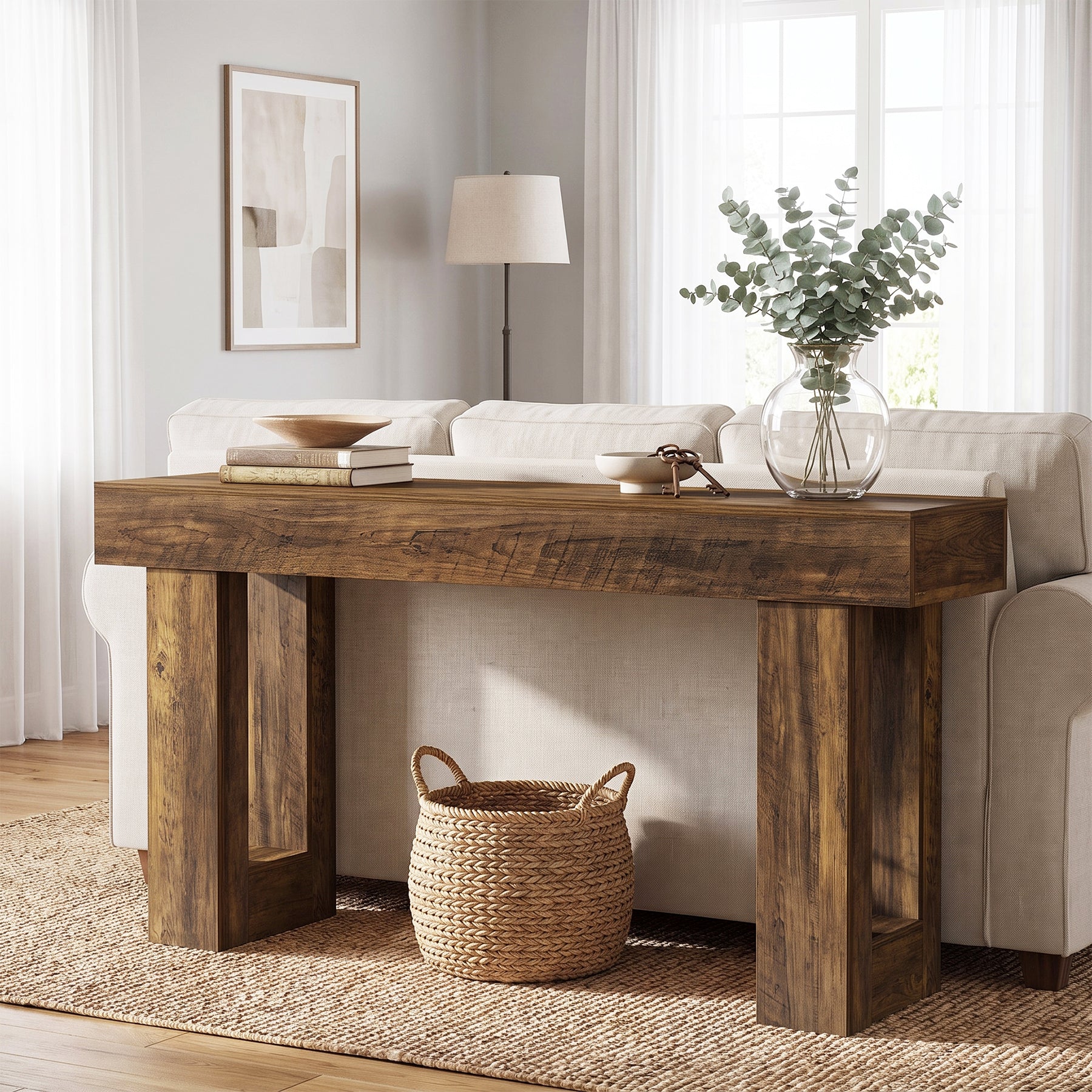Wooden Sofa Table, 63-Inch Modern Console Table For Living Room